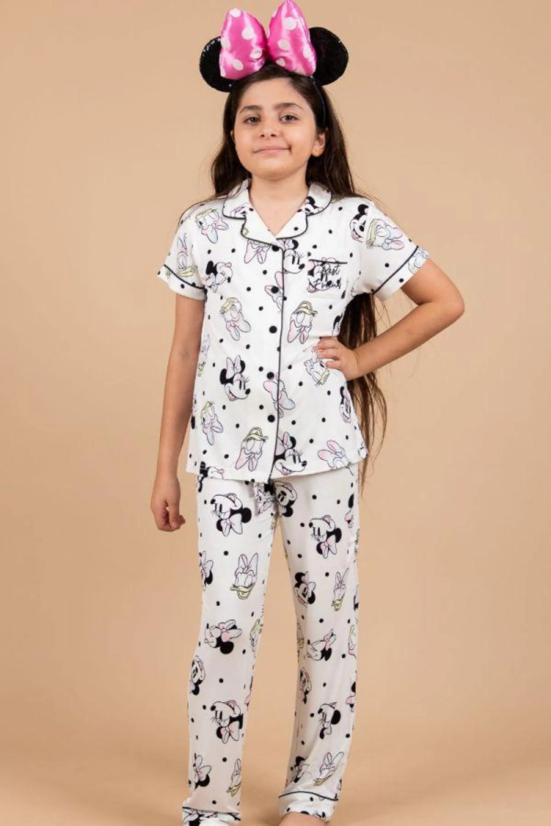 Girls White Minnie Daisy Button Through PJ