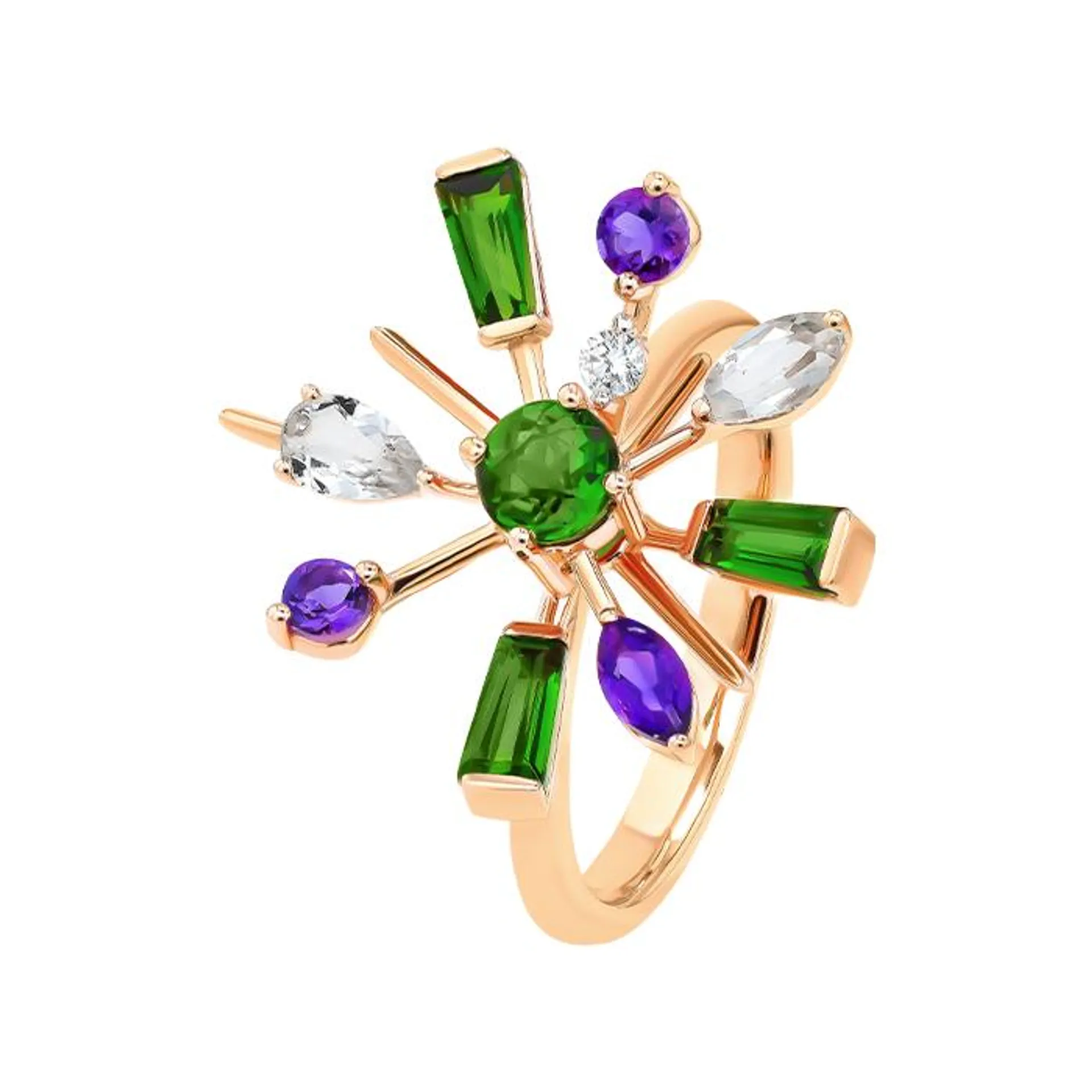 Fireworks Fiesta Diamond and Precious Gem Ring in 18k Rose Gold