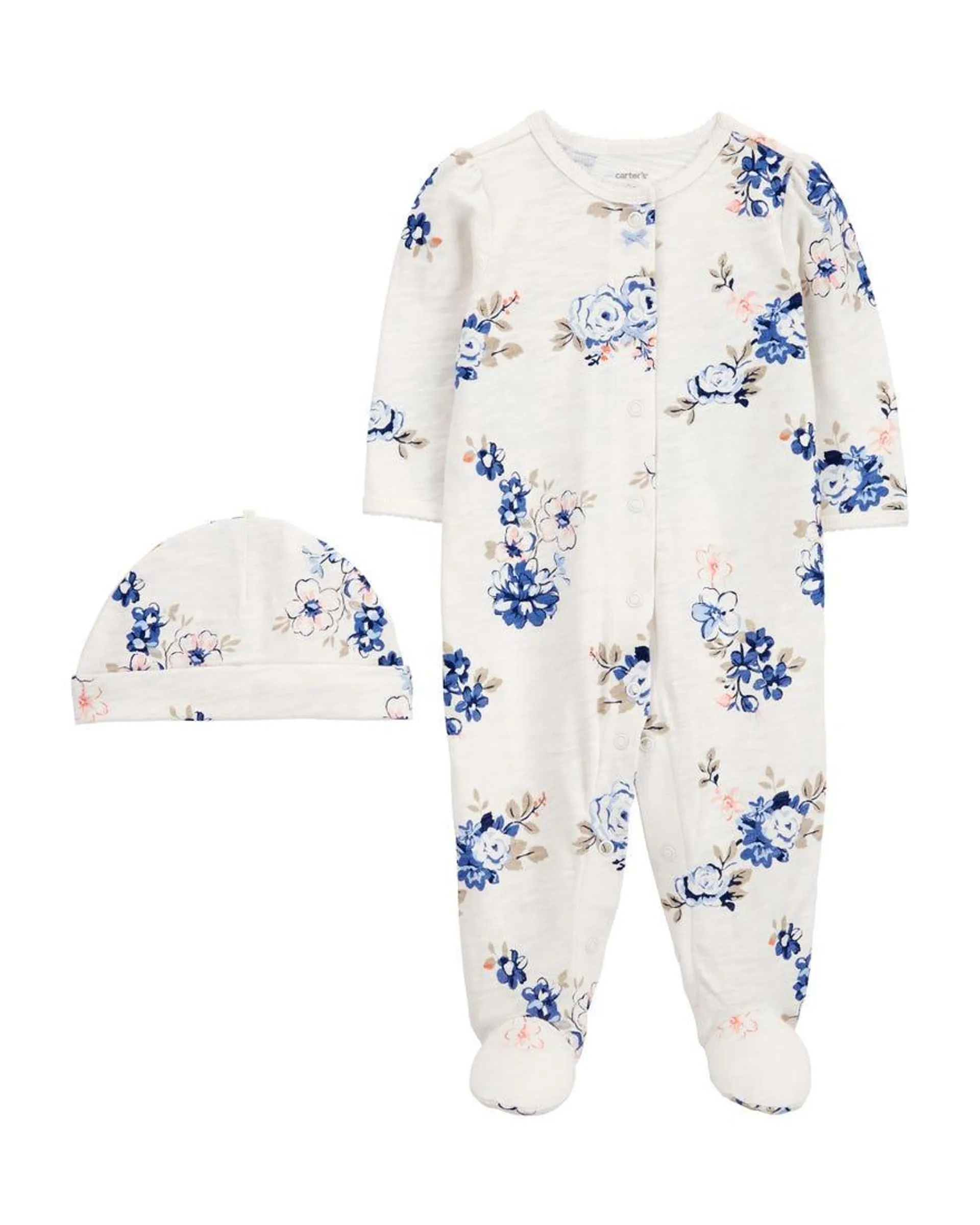 2-Piece Floral Snap-Up Sleep & Play & Cap Set