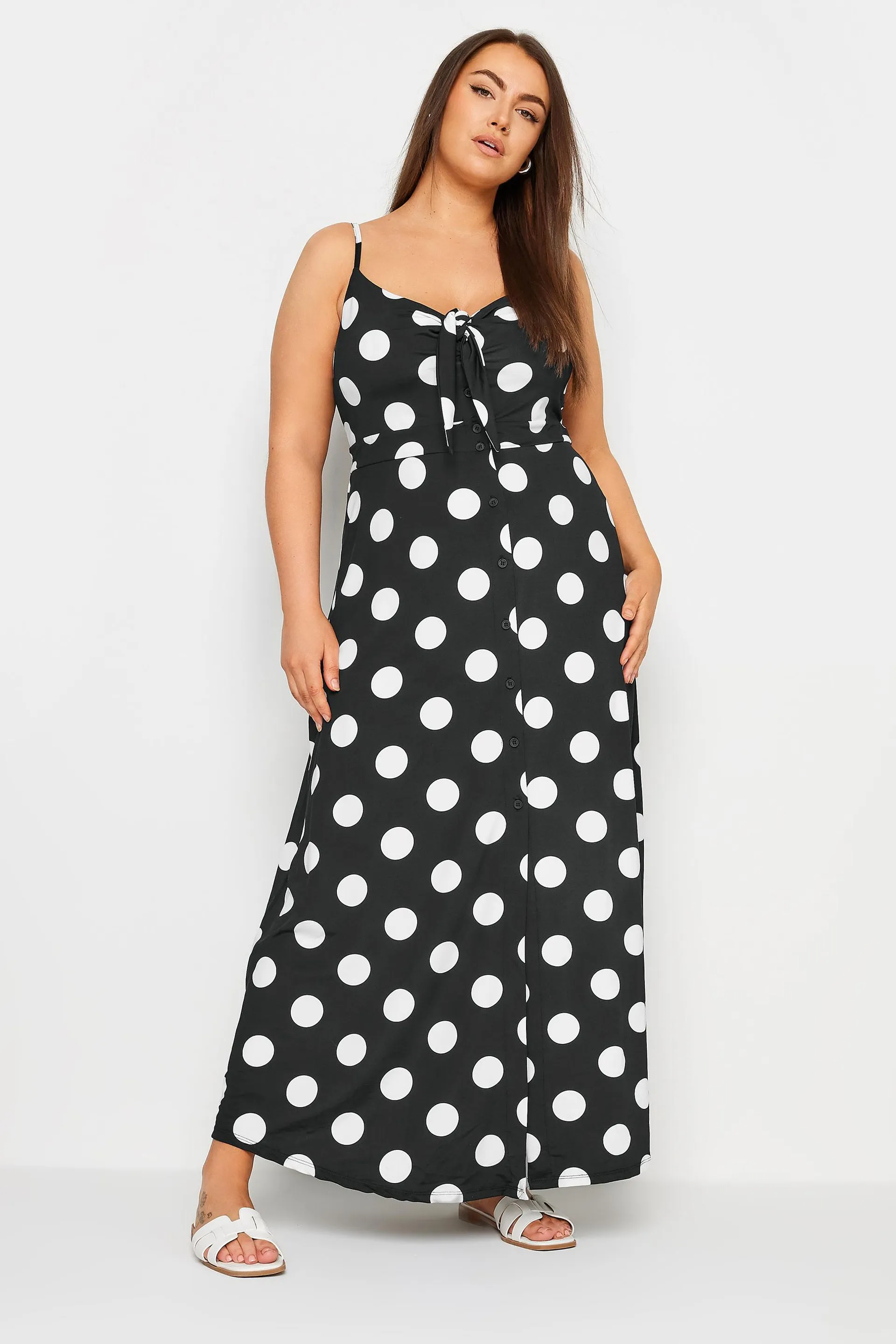 YOURS Curve Black Dot Print Maxi Dress