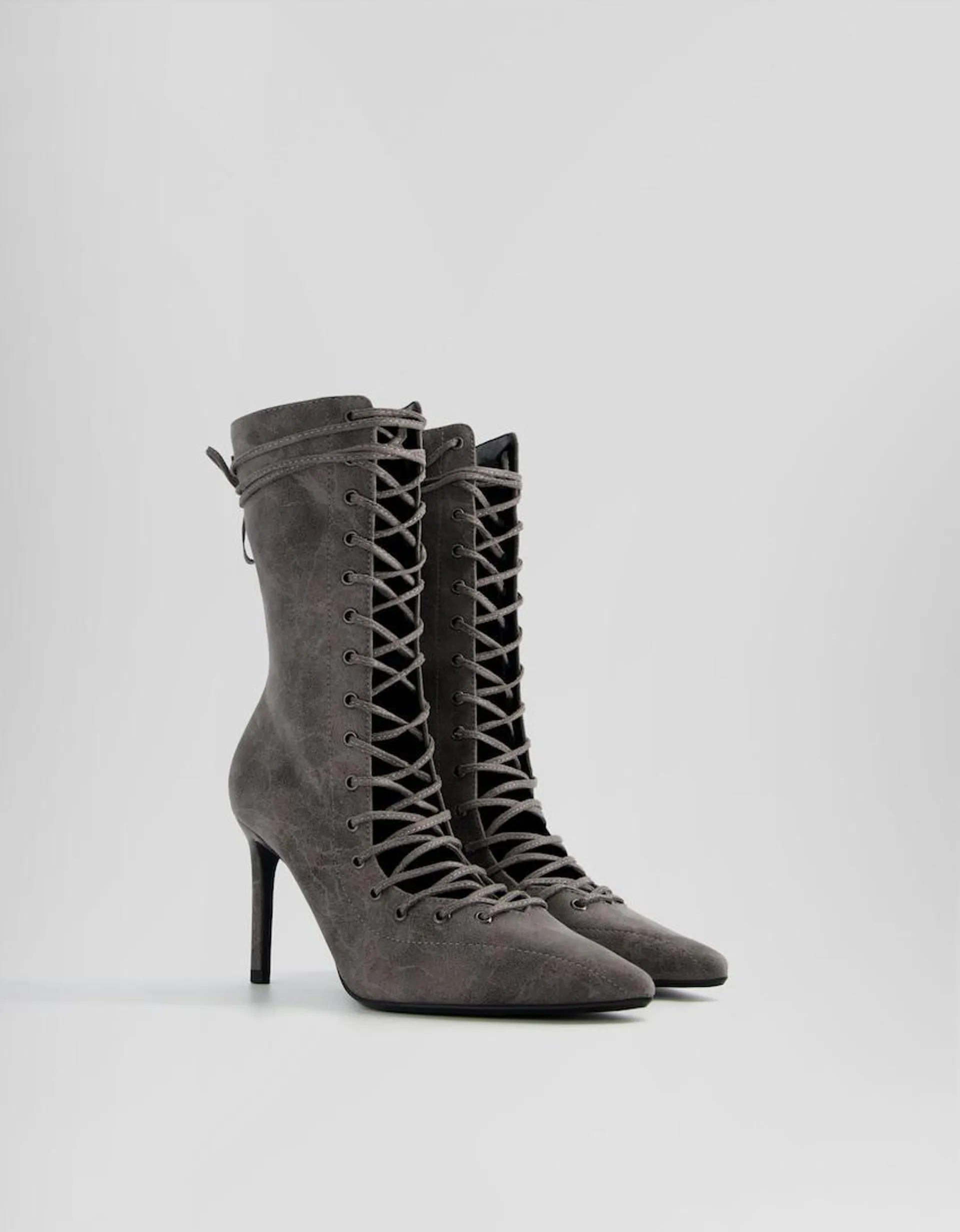 Lace-up stiletto heel zip ankle boots