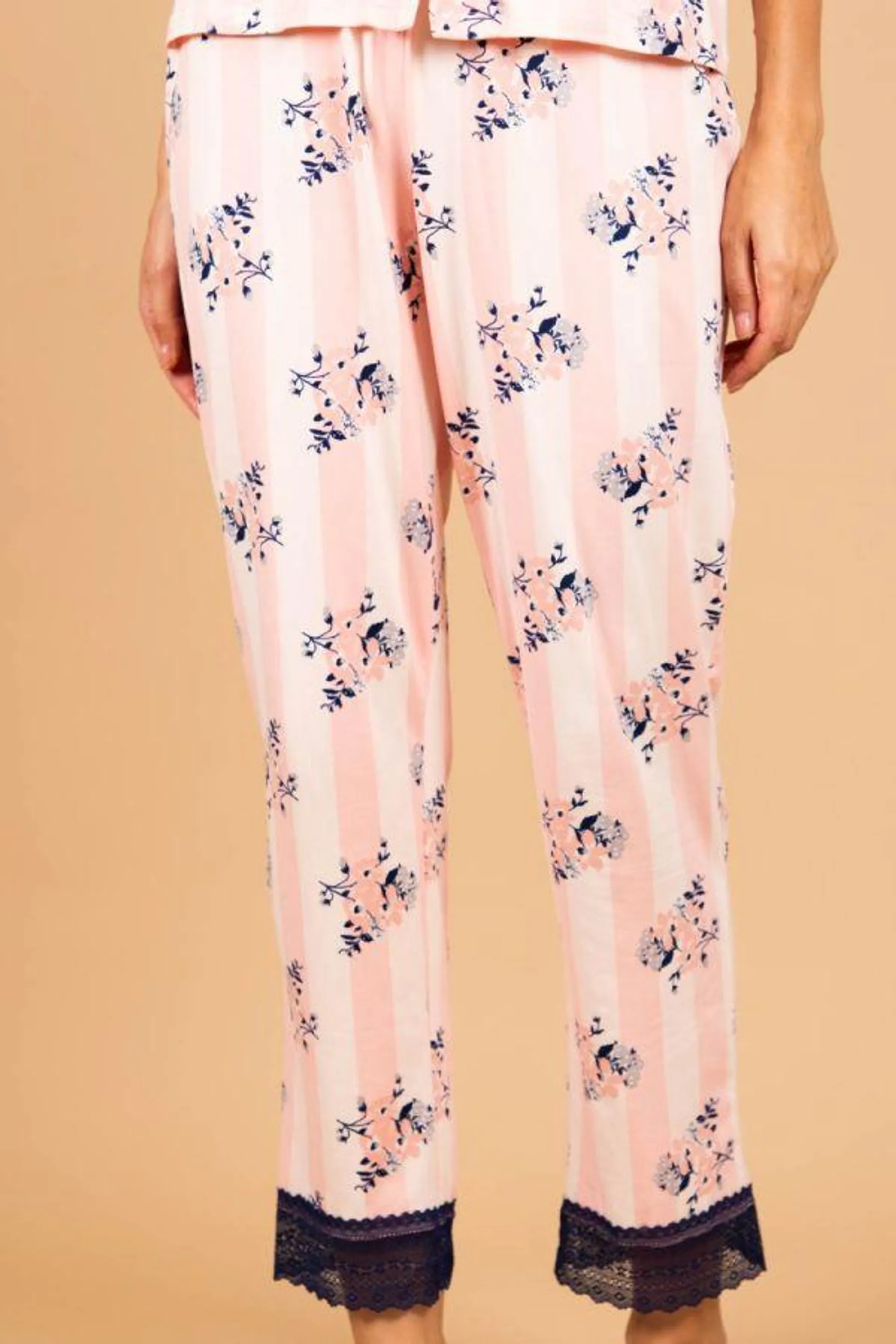 Ladies Peach Stripe Floral Pant