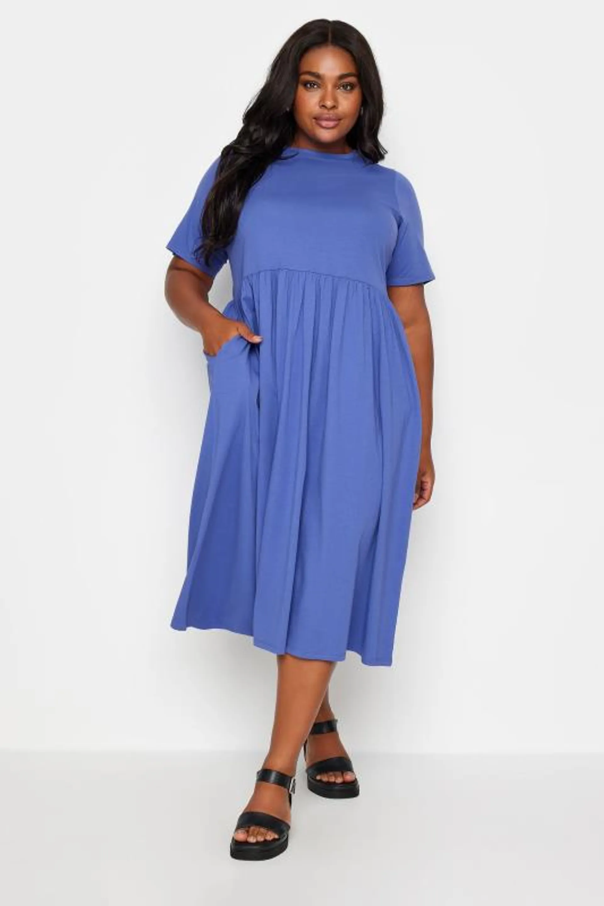 YOURS Curve Blue Pure Cotton Midaxi Dress