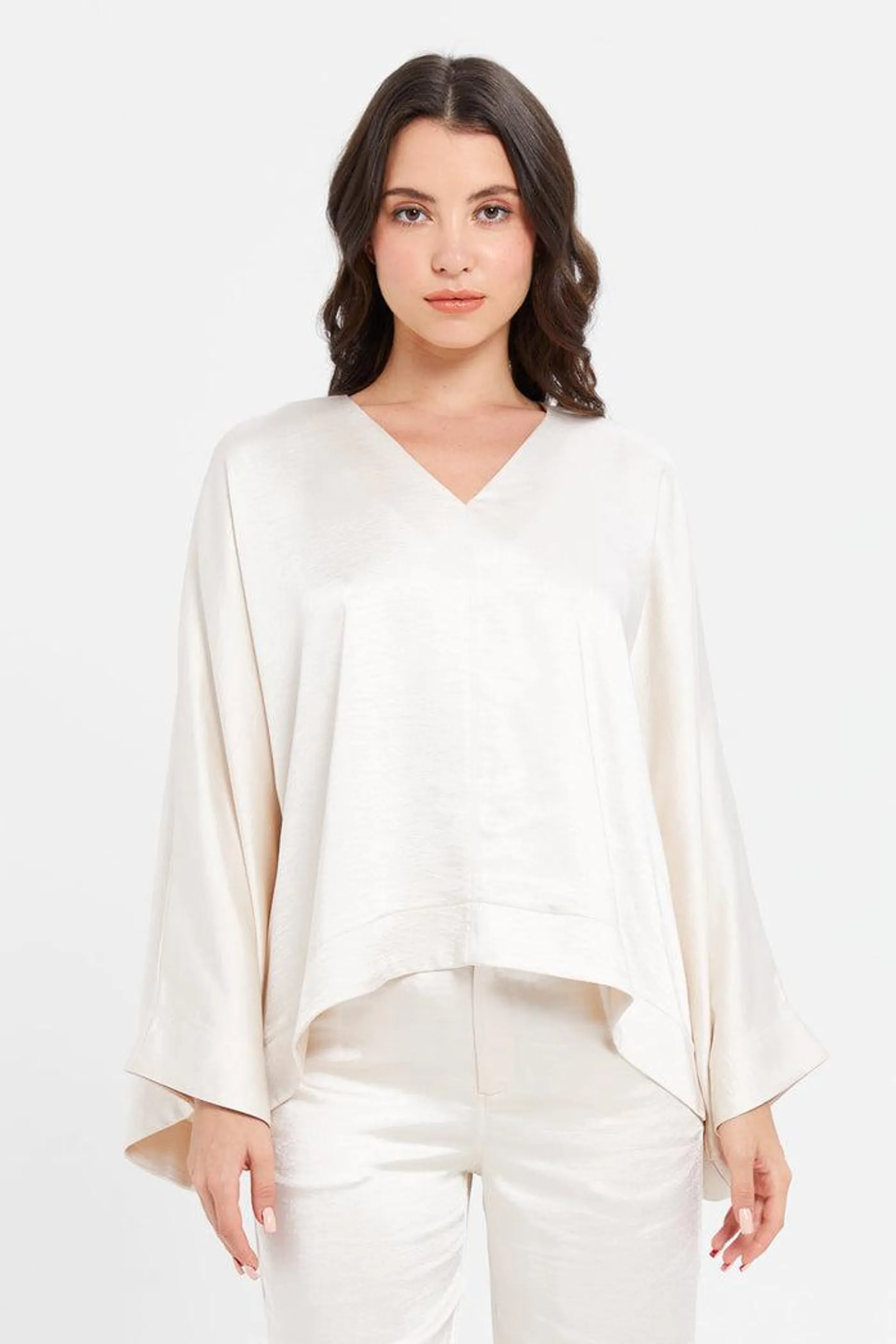 Women Ivory Satin Kimono Top