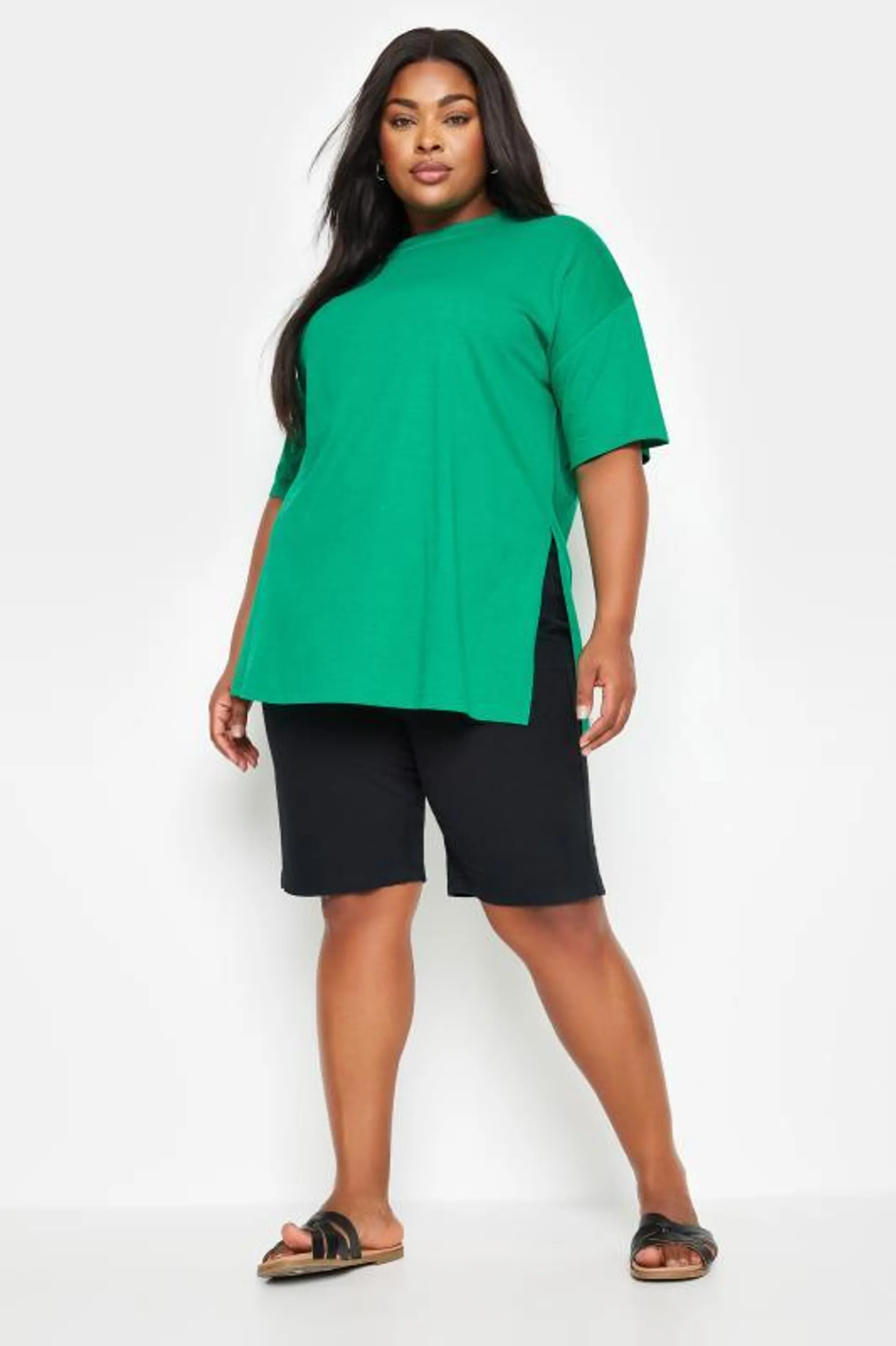 YOURS Curve Green Side Split Oversized T-Shirt