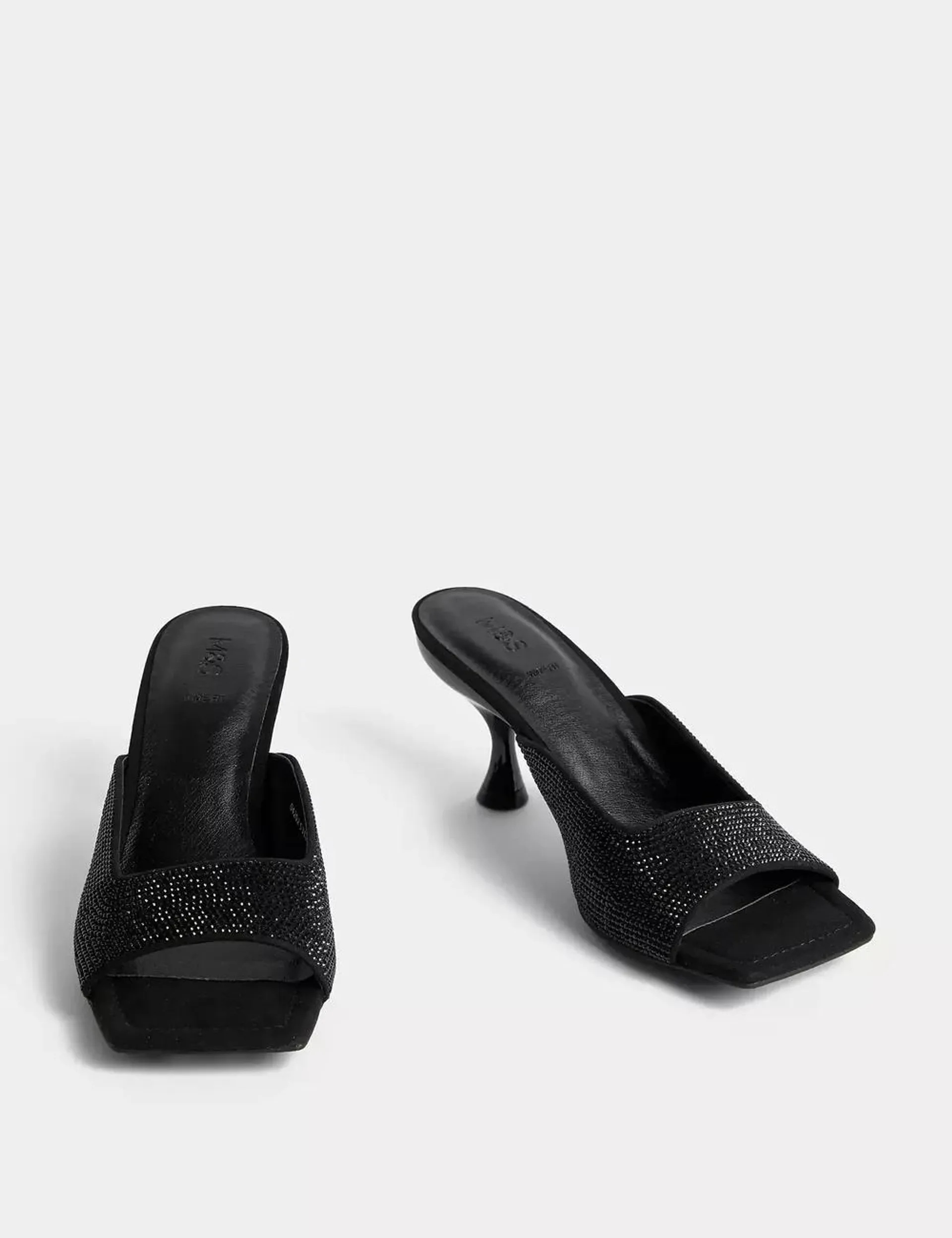 Wide Fit Sparkle Kitten Heel Open Toe Mules