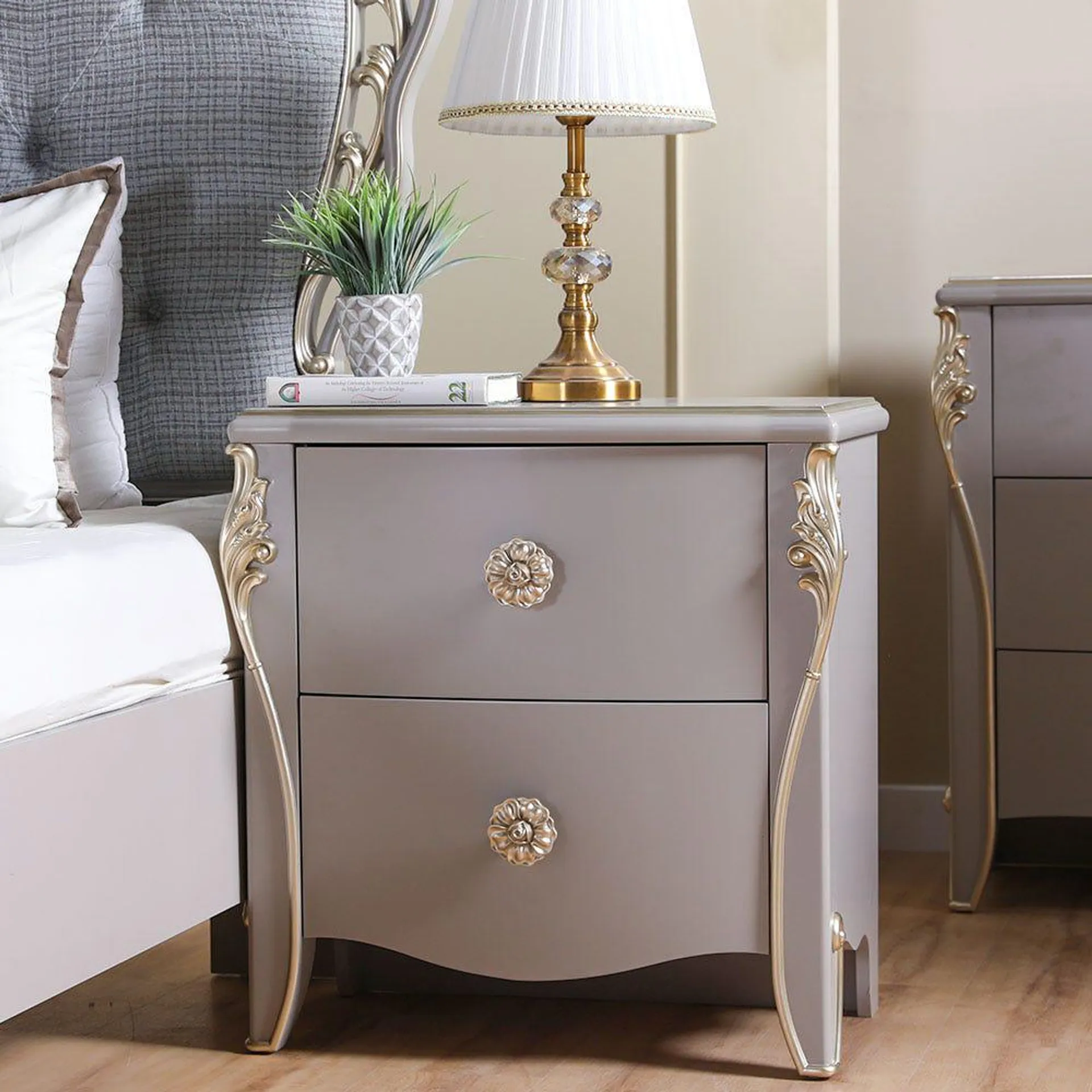 Vianna Night Stand Set of 2-Grey / Golden