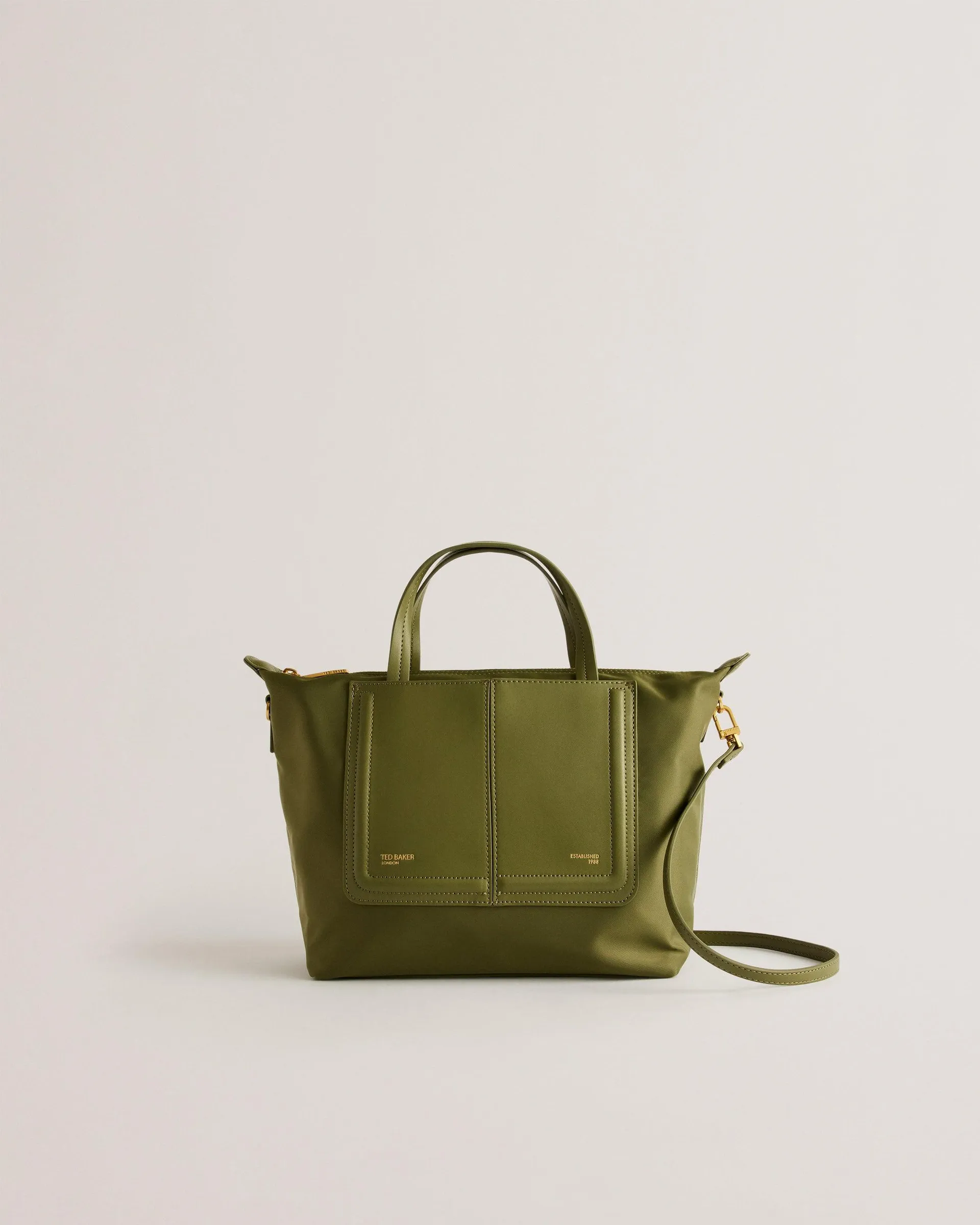 Voyena Nylon Faux Leather Detail Tote Bag Dk-Green