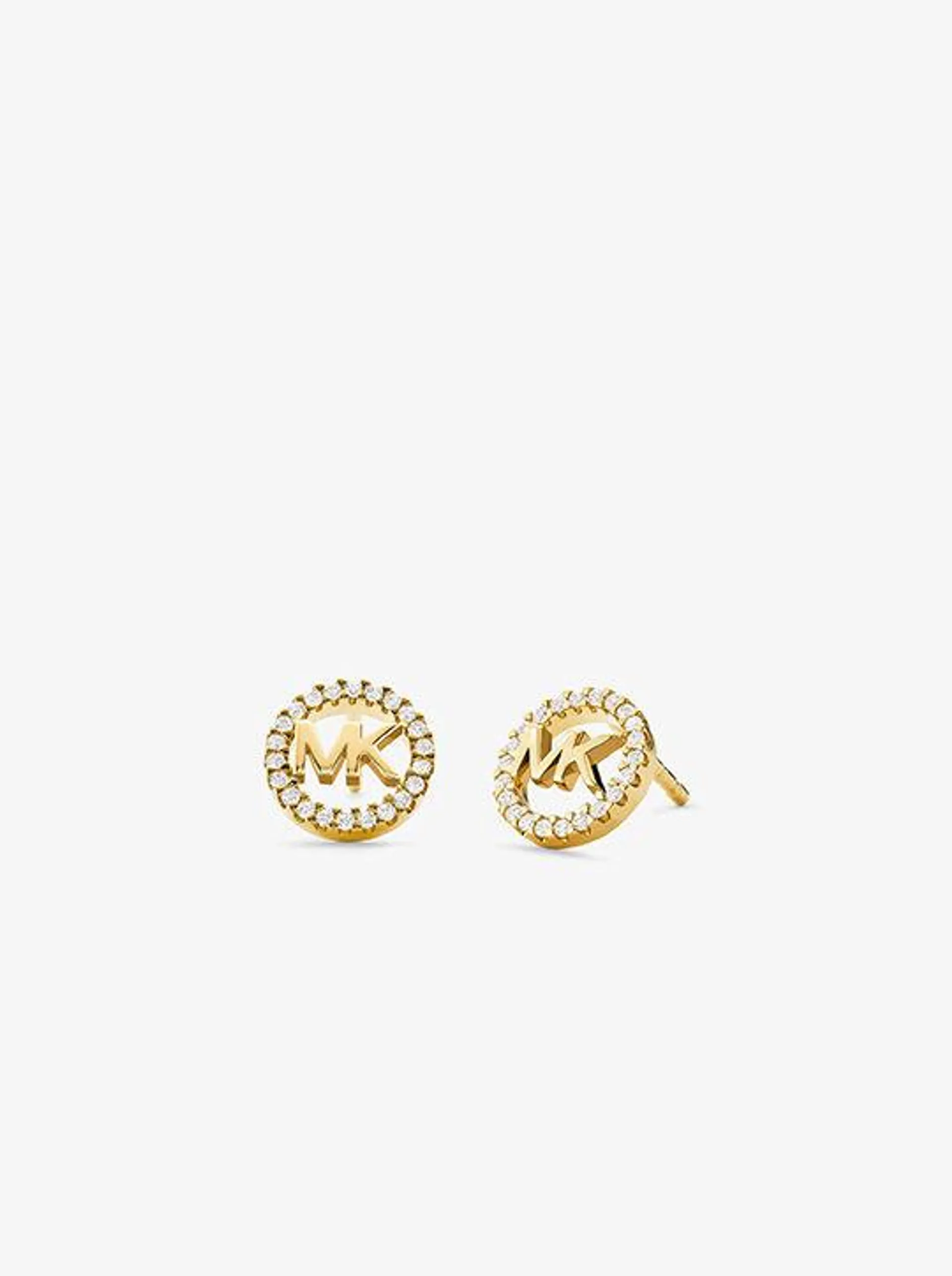 Precious Metal-Plated Sterling Silver Pavé Logo Studs