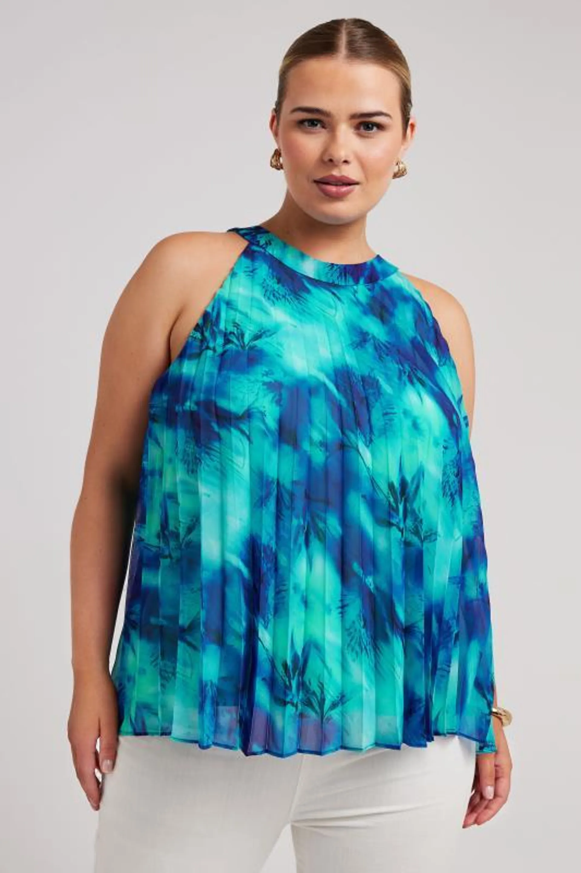 YOURS LONDON Curve Blue Abstract Print Pleated Top