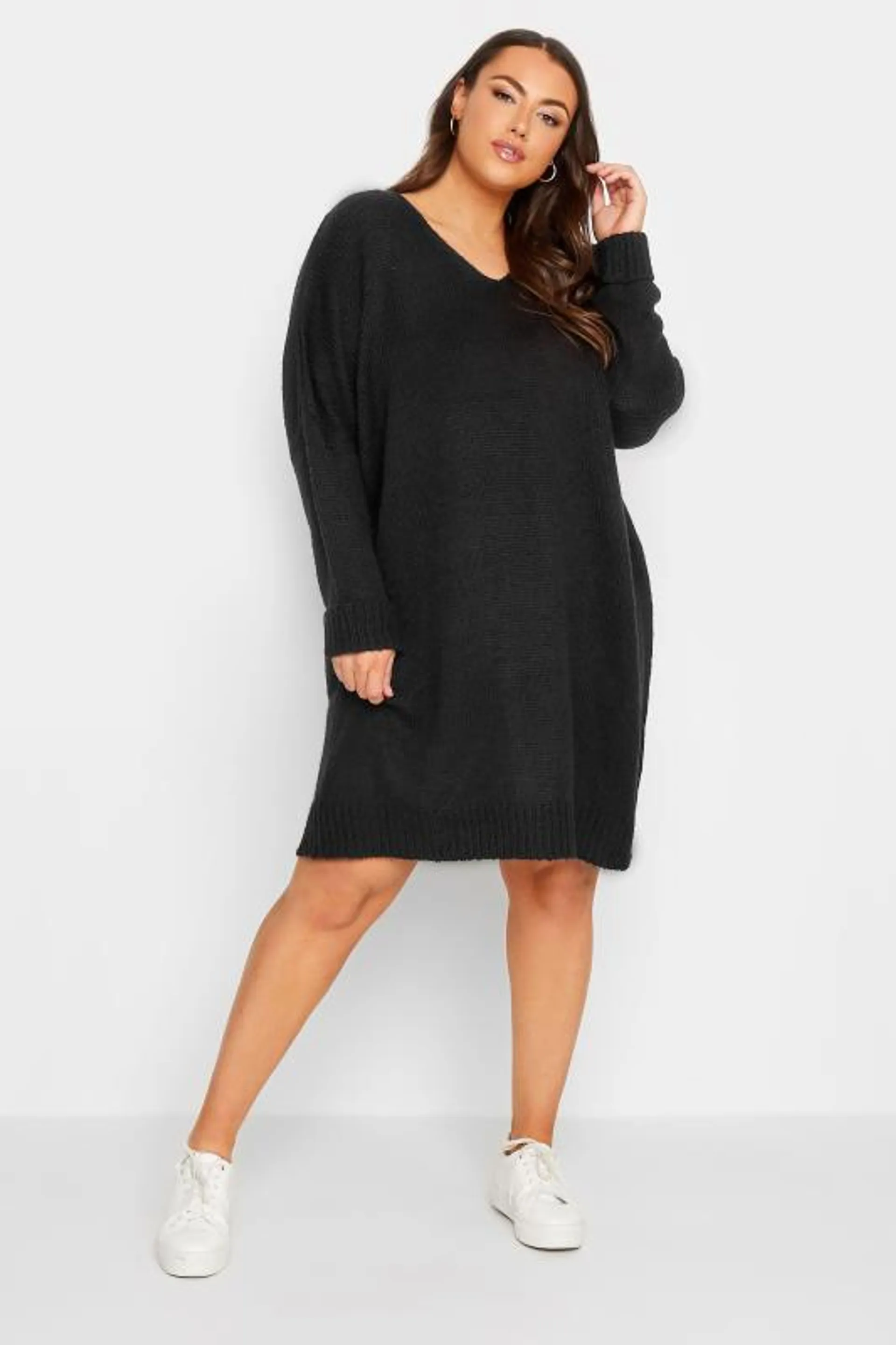 YOURS Curve Black Drop Sleeve Knitted Jumper Dress