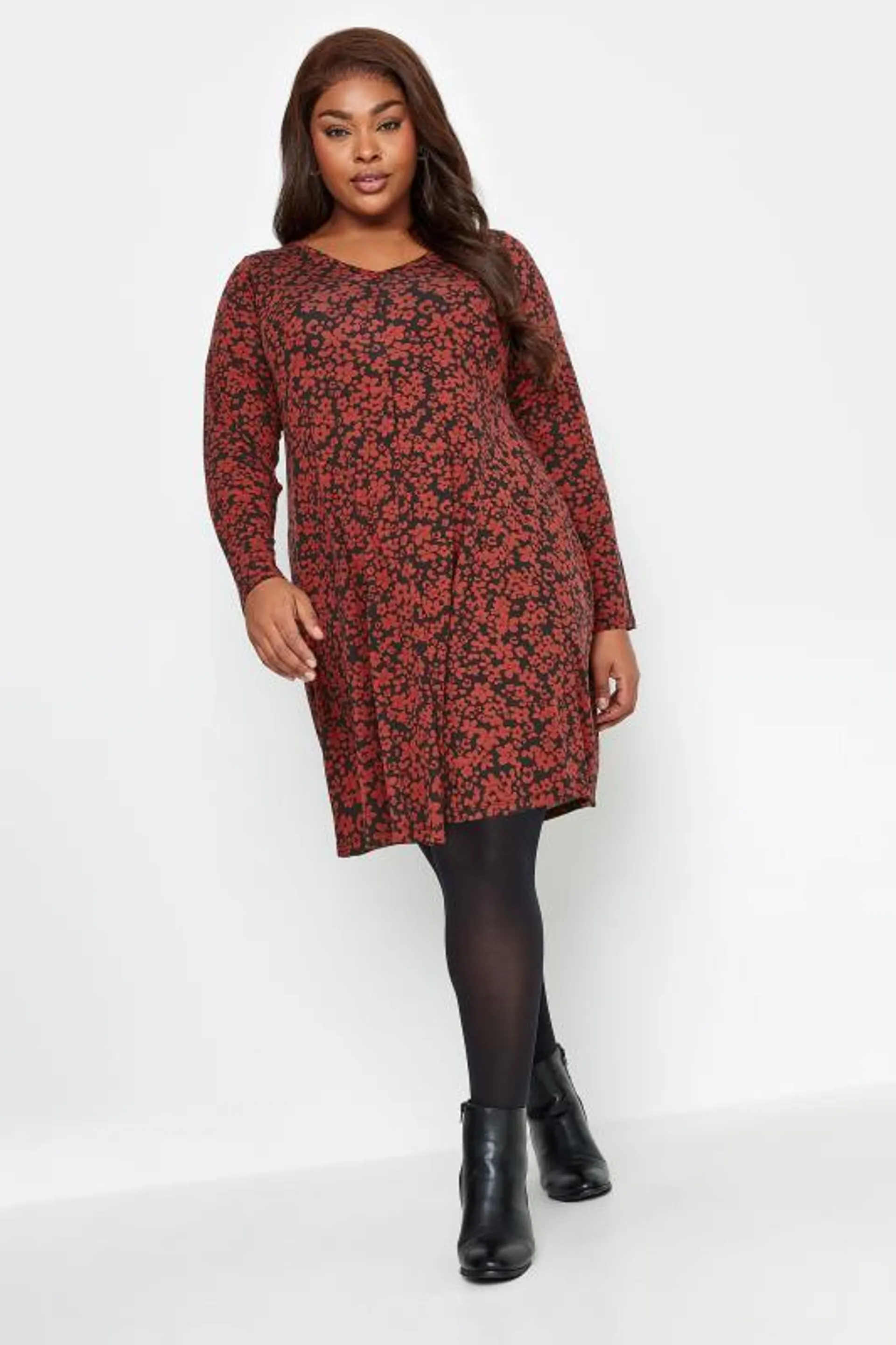 YOURS Curve Red and Black Floral Mini Dress