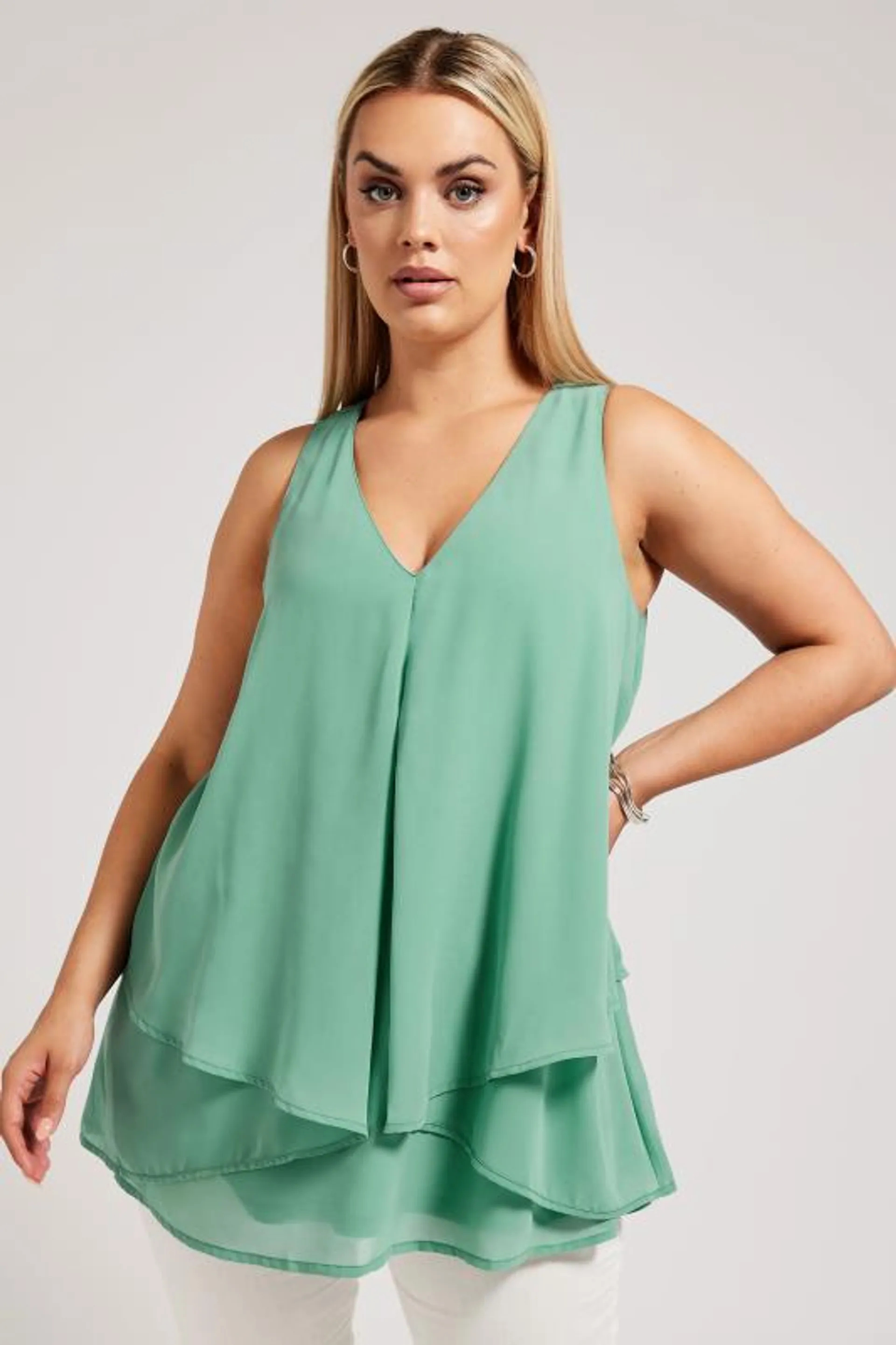 YOURS LONDON Curve Green Layered Sleeveless Blouse