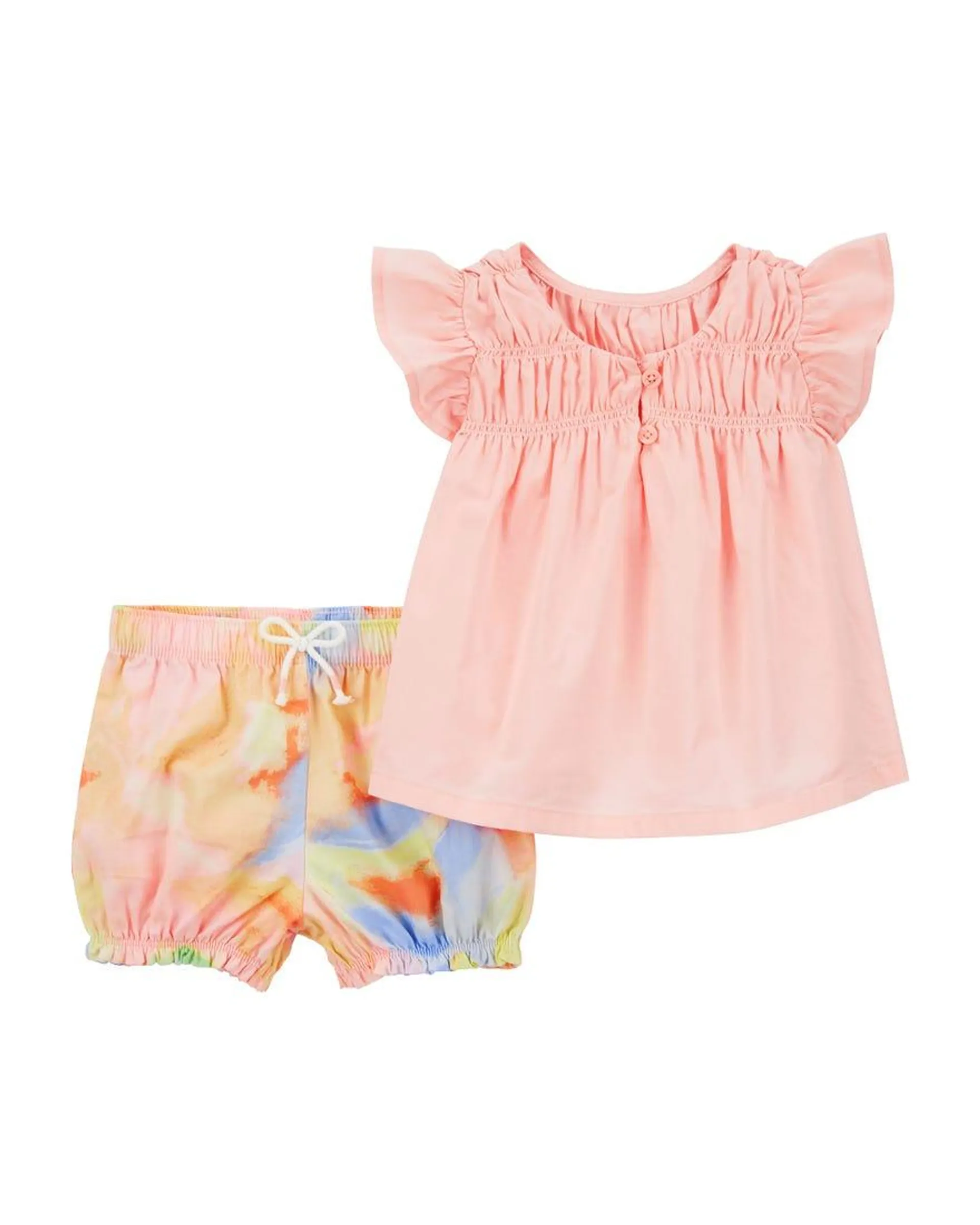 2-Piece Smocked Top and Tie-Dye Shorts Set