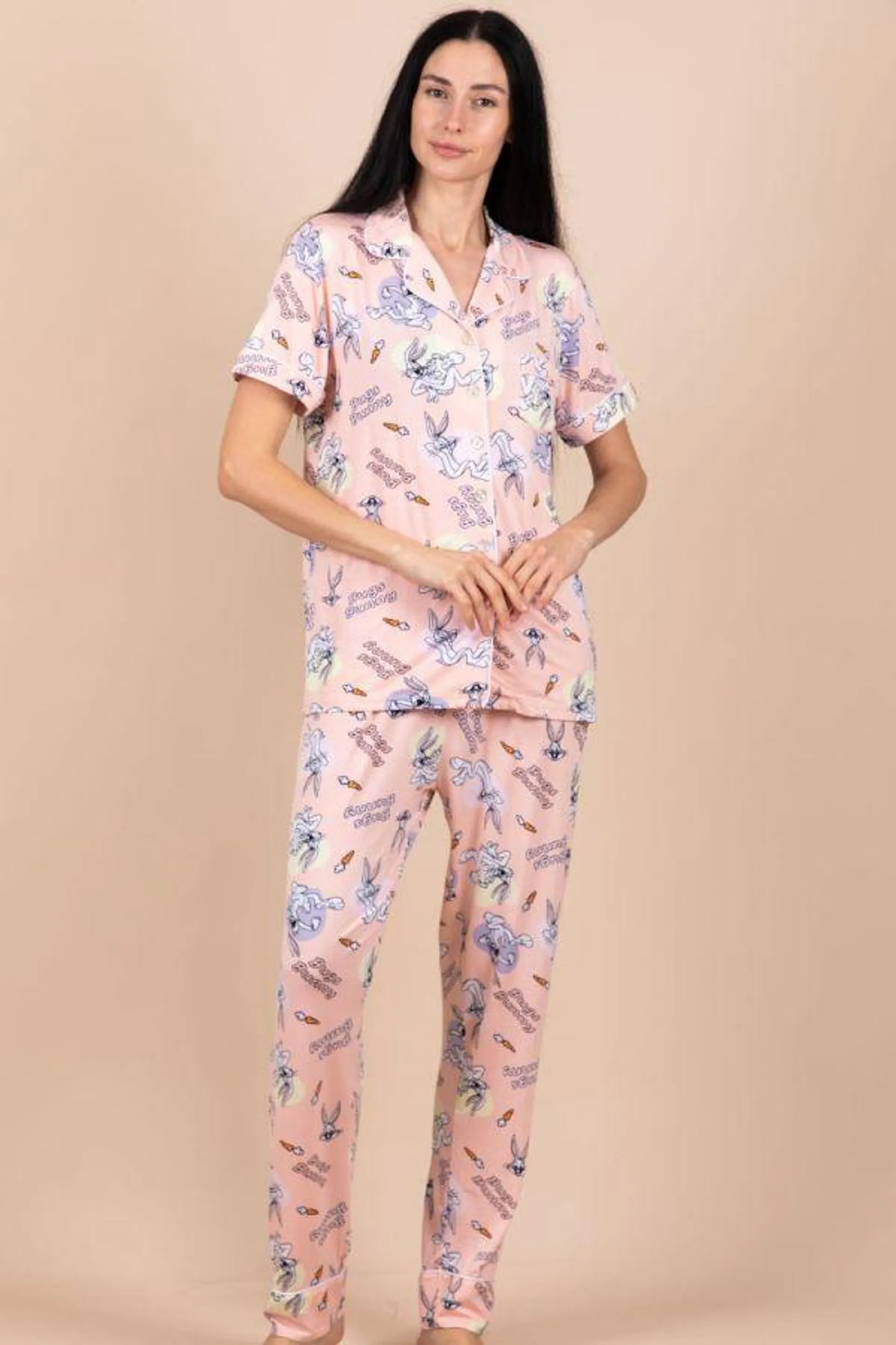 Ladies Peach Bugs Bunny Button Through PJ