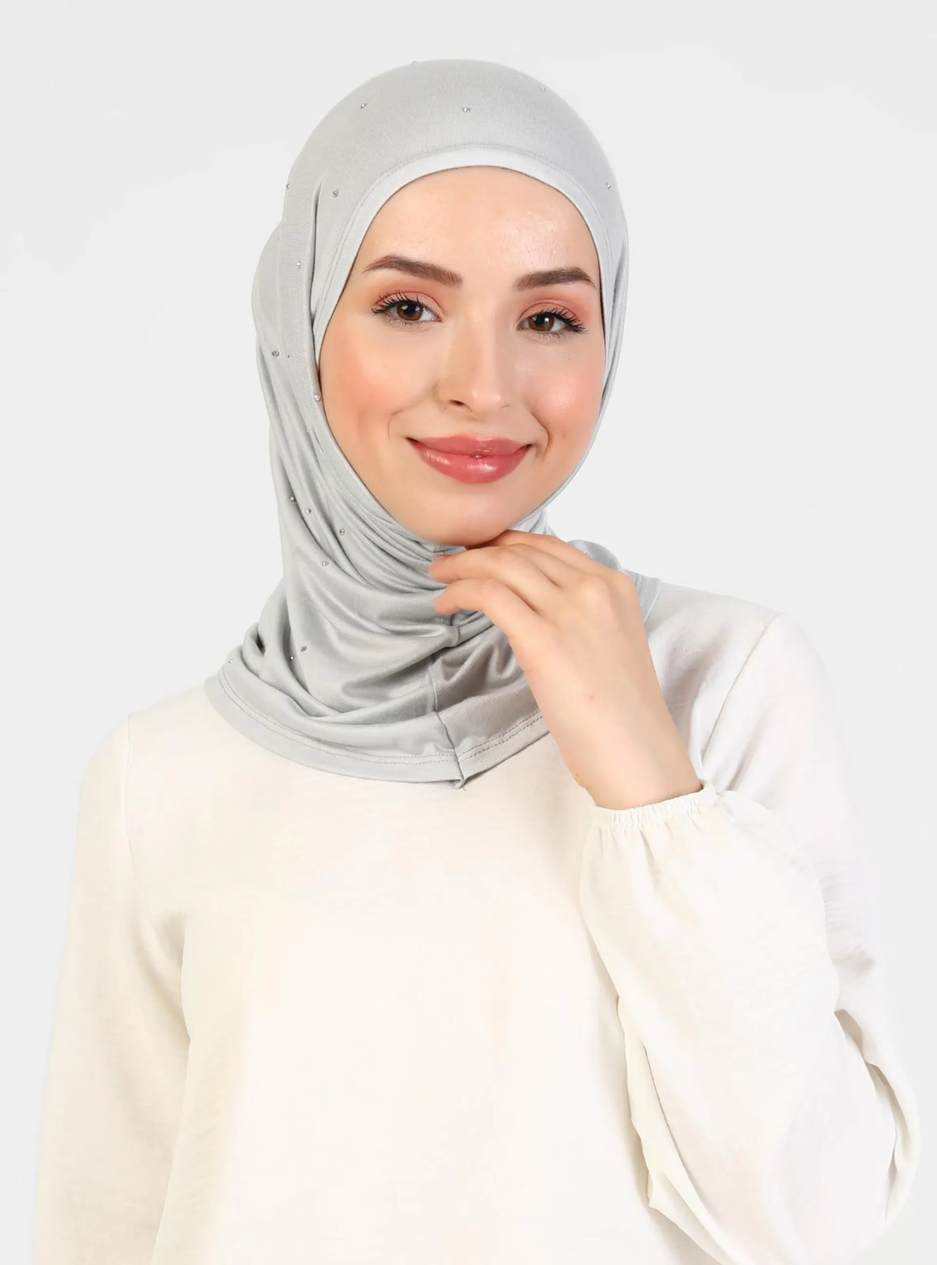 Gray - Silver tone - Plain - Instant Scarf