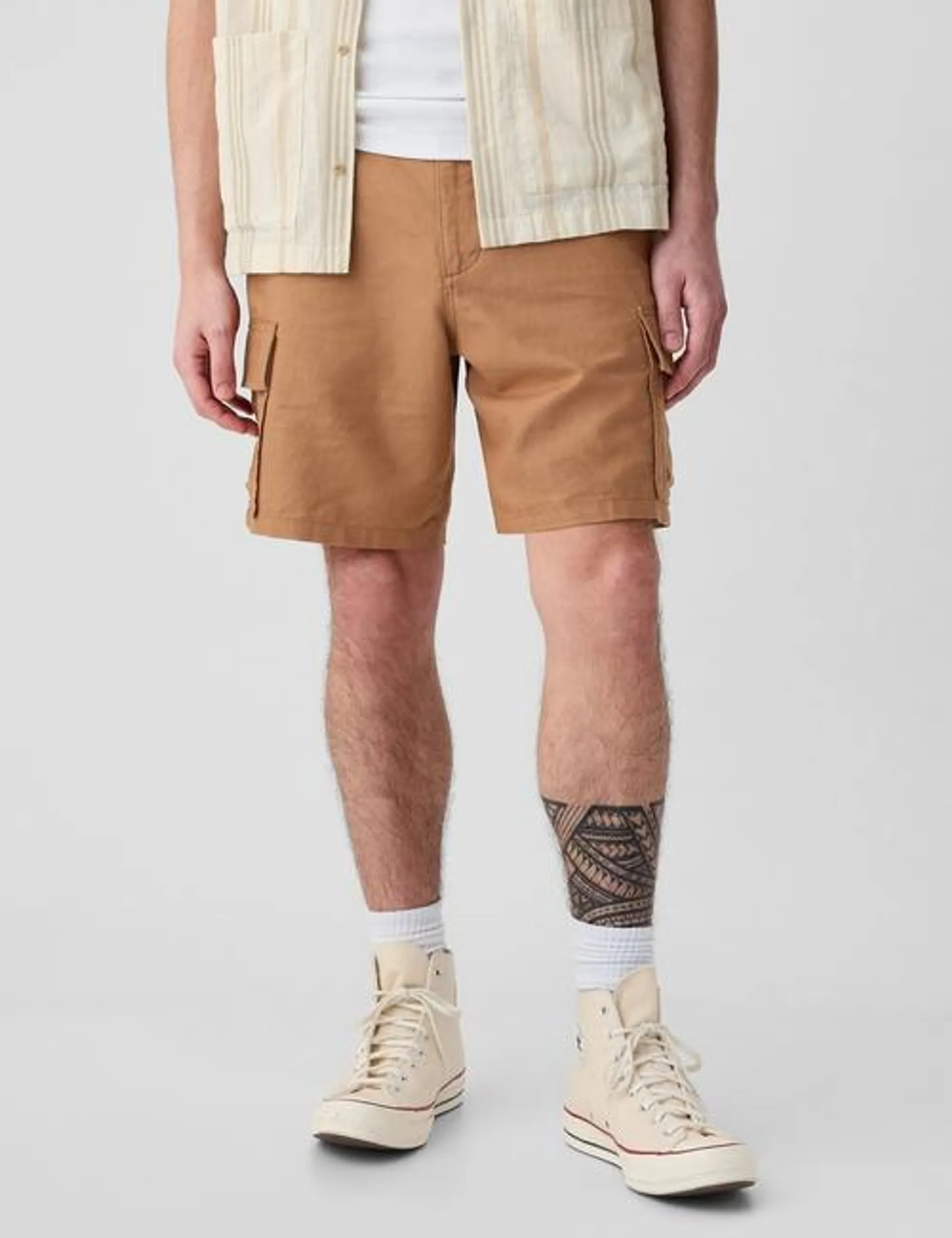 8" Linen-Cotton Cargo Shorts