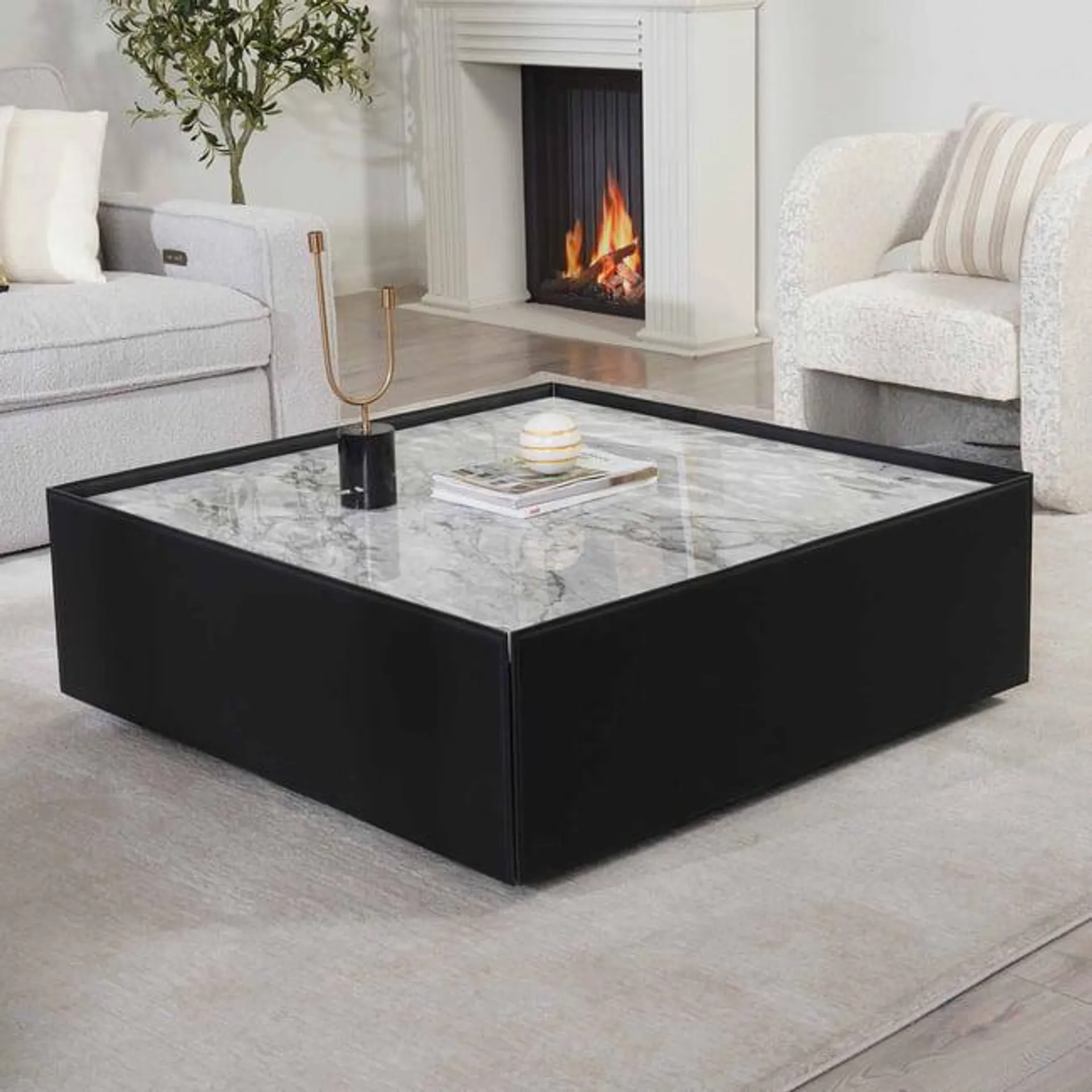 samoa coffee table marble - black