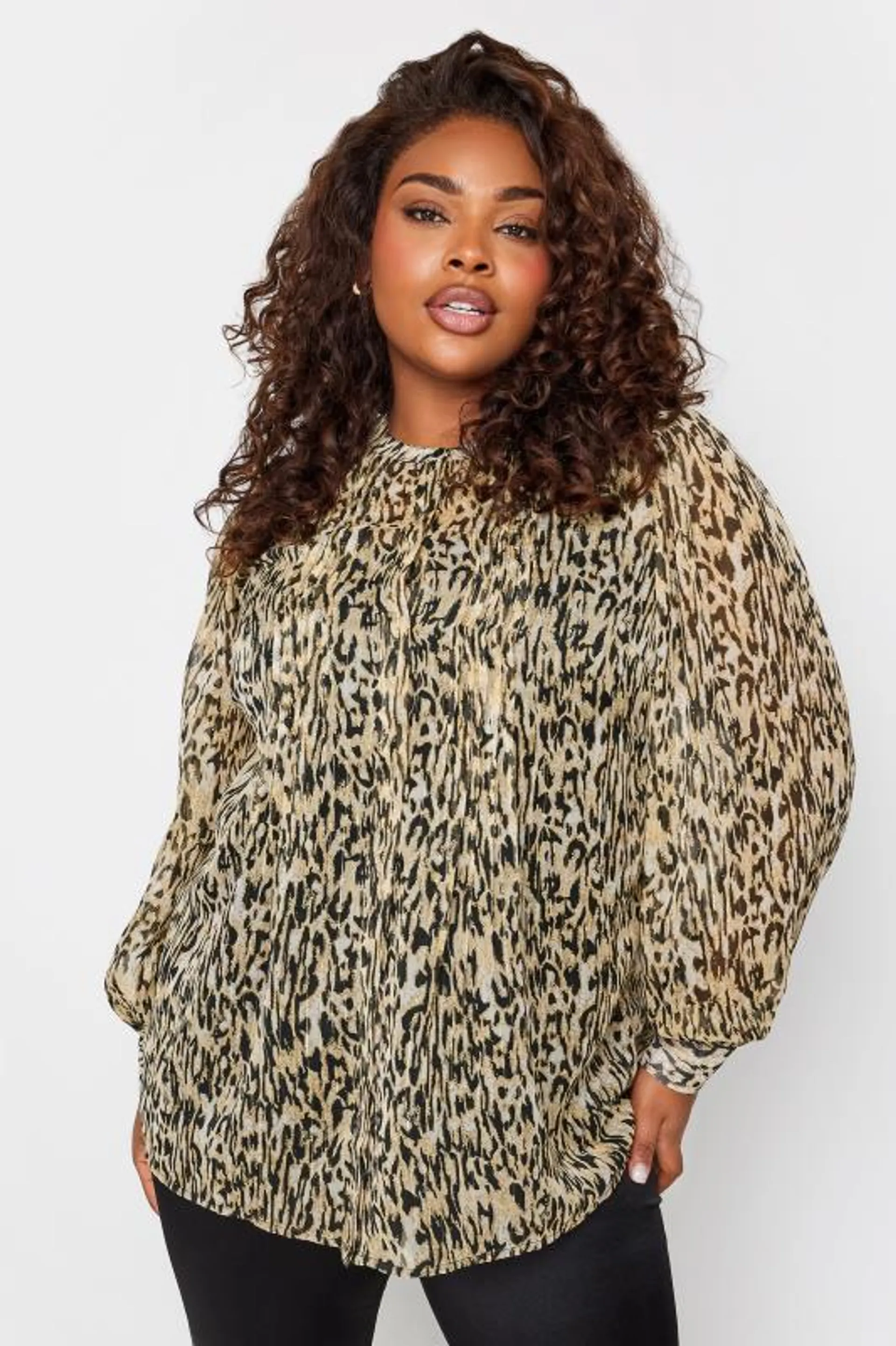 YOURS Curve Beige Brown Leopard Print Chiffon Blouse