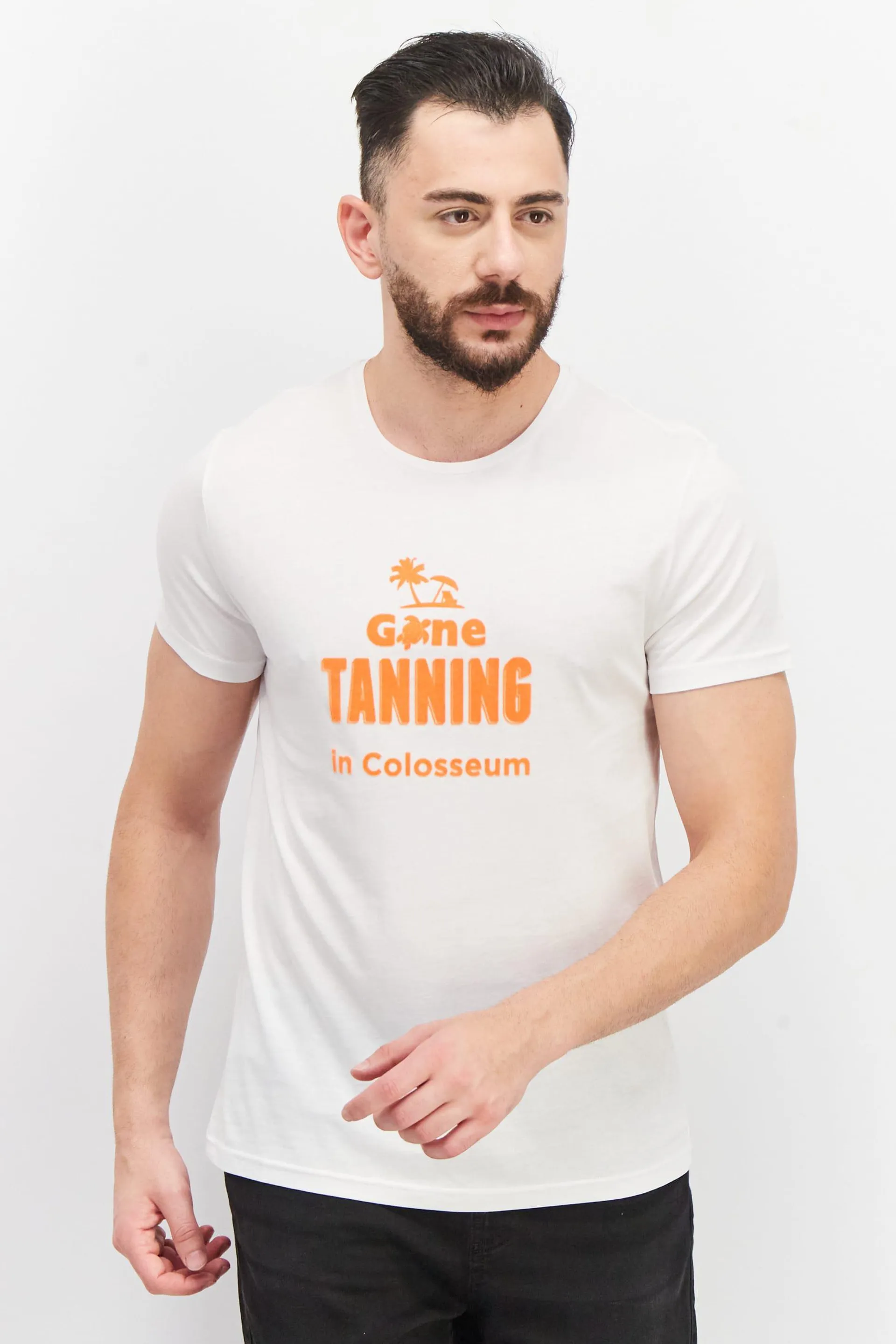 Men Crew Neck Short Sleeves Graphic Printed T-Shirt, White