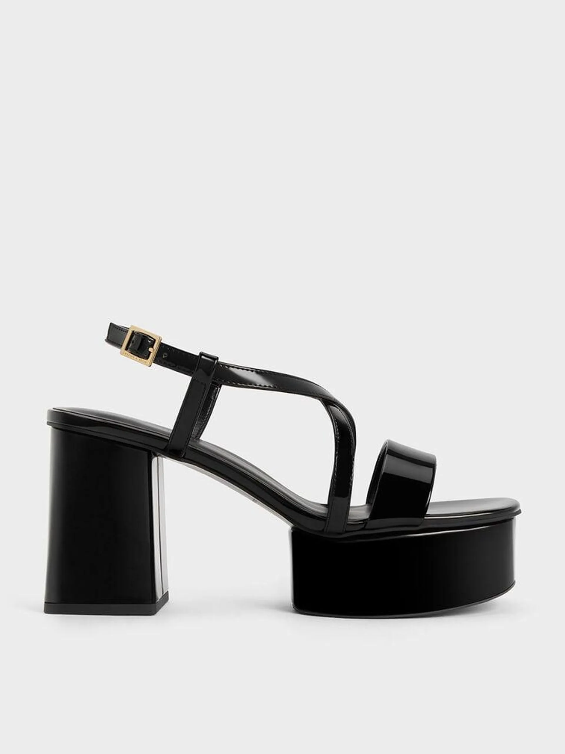 Patent Crossover Strap Platform Sandals