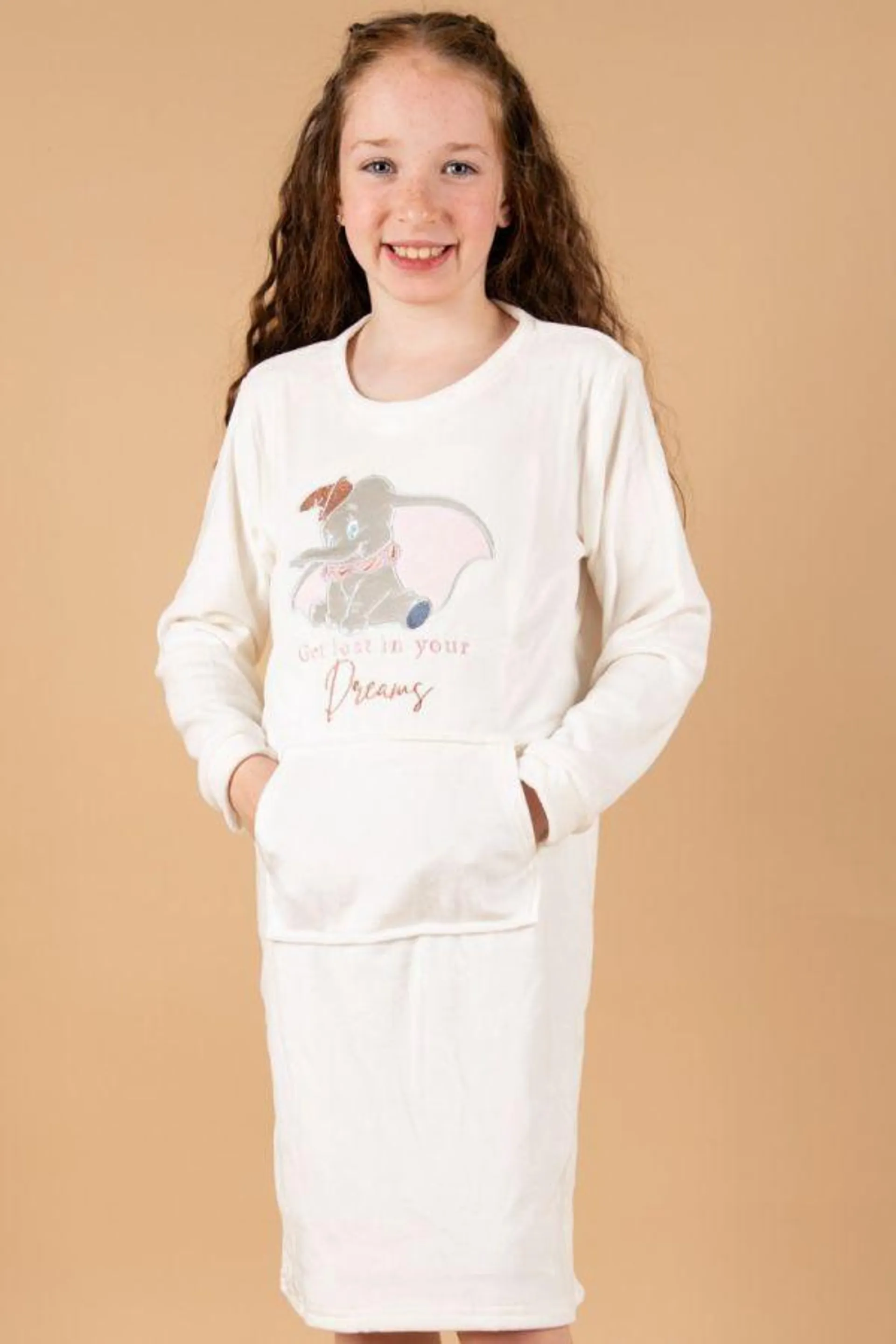 Girls Cream Dumbo Hooded Nightdress