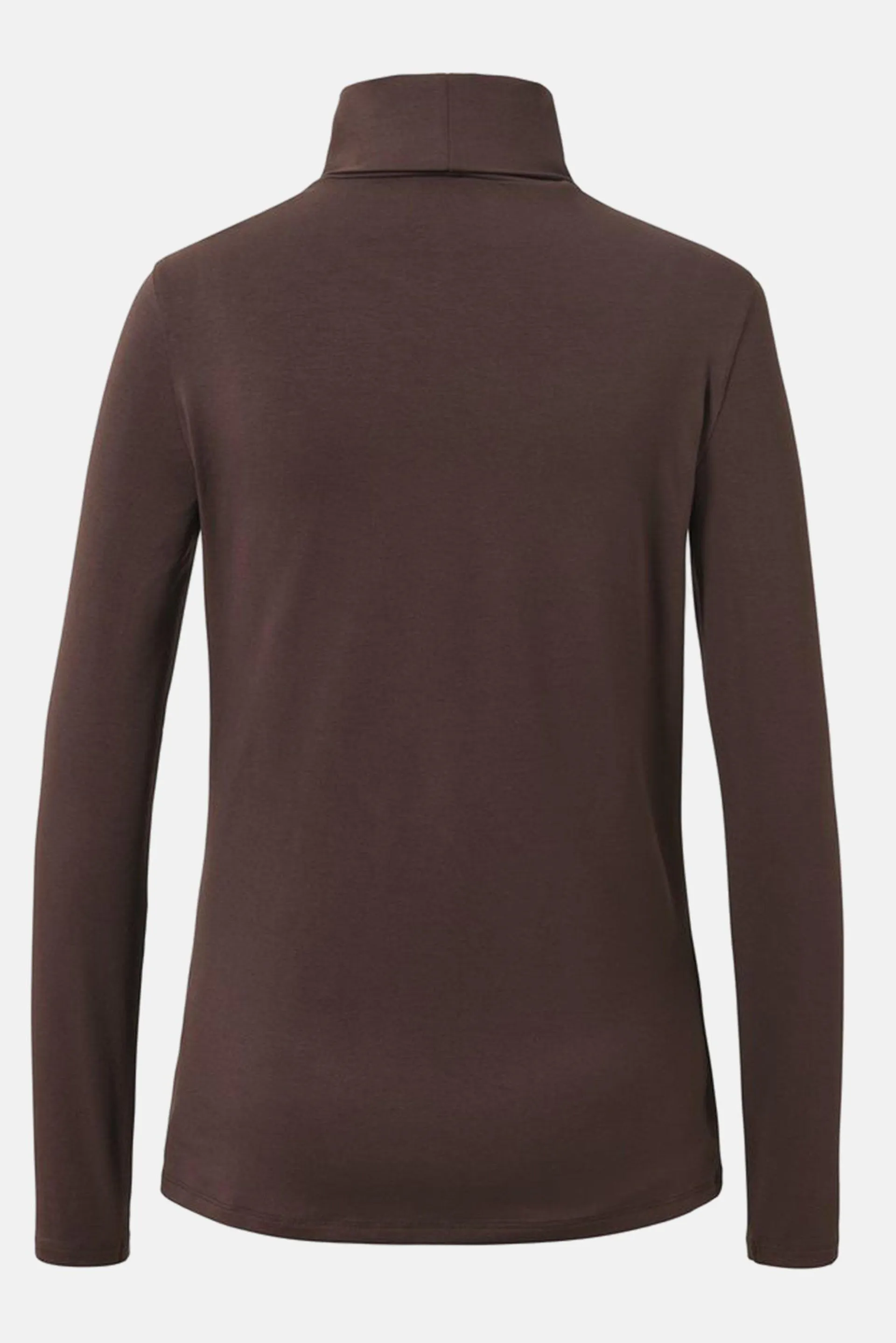 Women Hight Neck Long Sleeves Plain T-Shirt, Brown