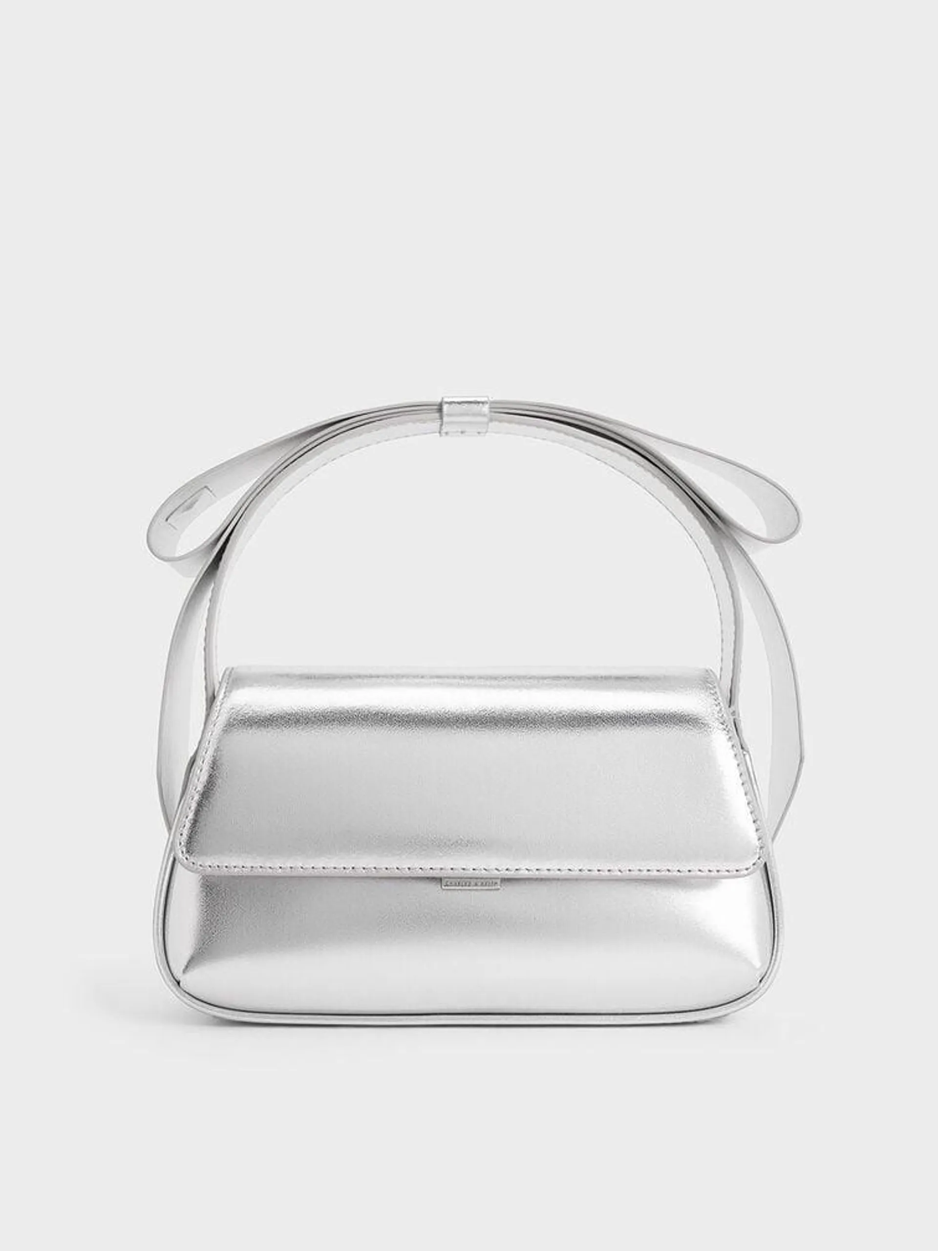 Leather Metallic Bow Top-Handle Bag