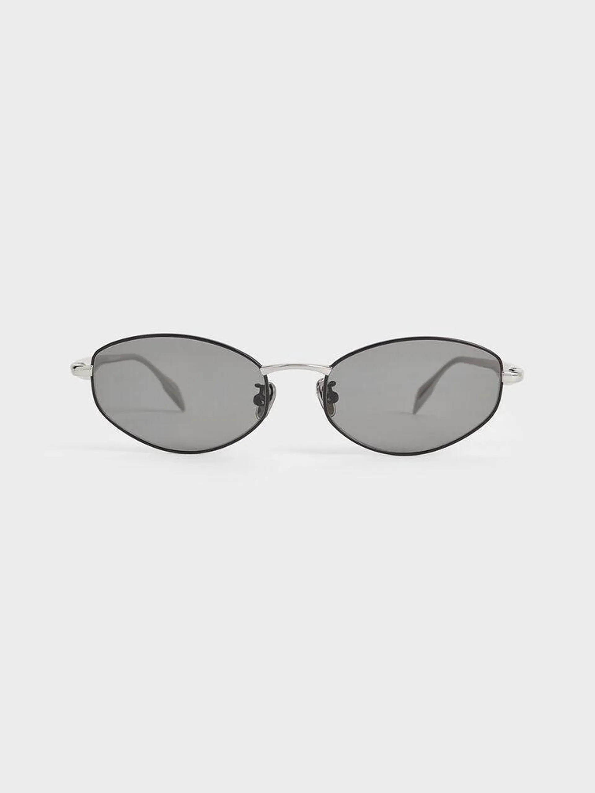 Crystal-Accent Oval Sunglasses - Noir