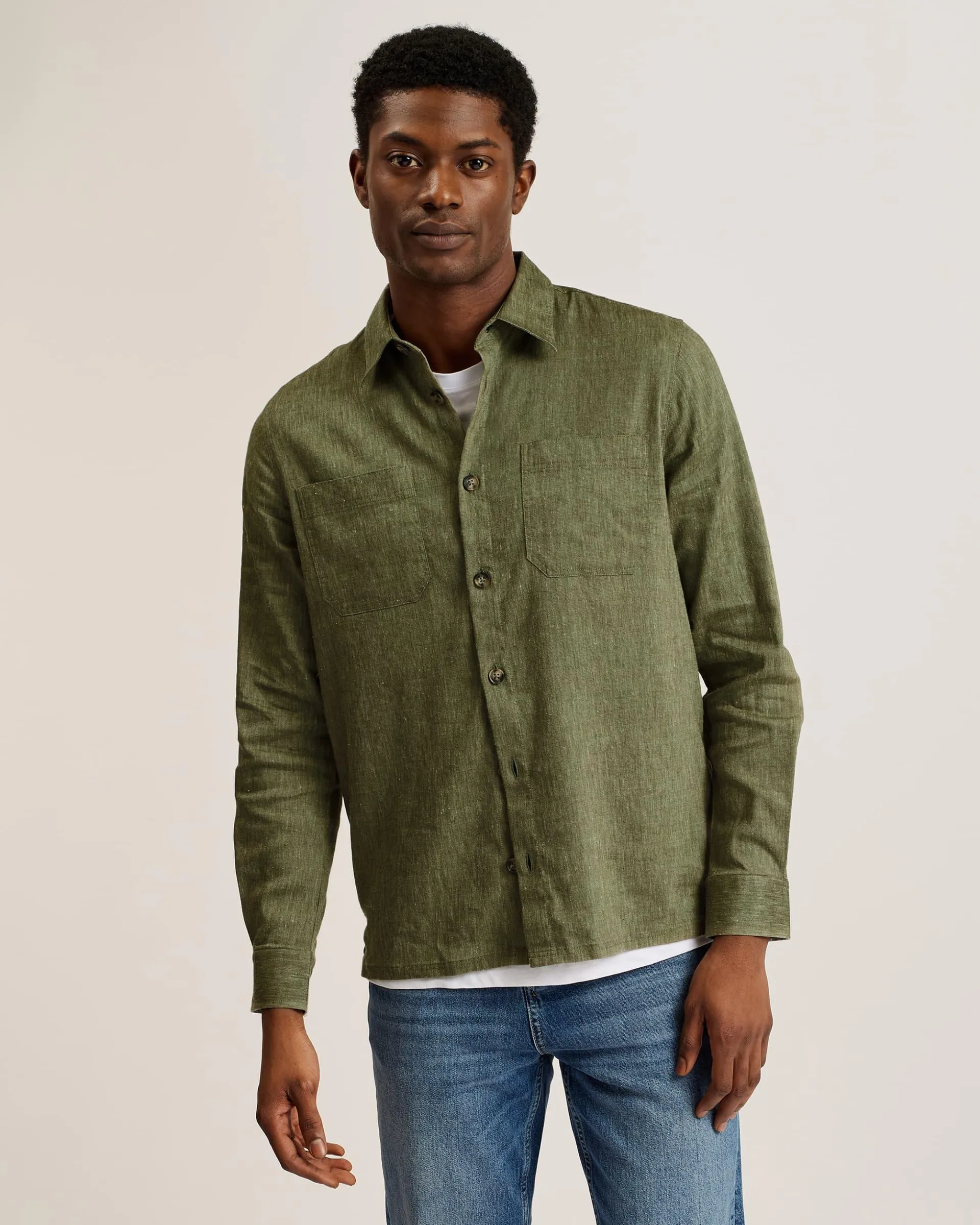 Iio Relaxed Fit Linen Blend Shirt Green