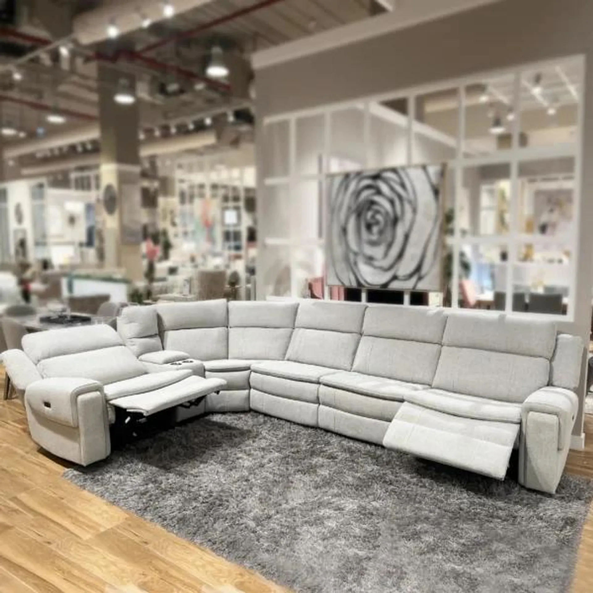 Bennet Sectional Corner Sofa with Power Recliner – Cream