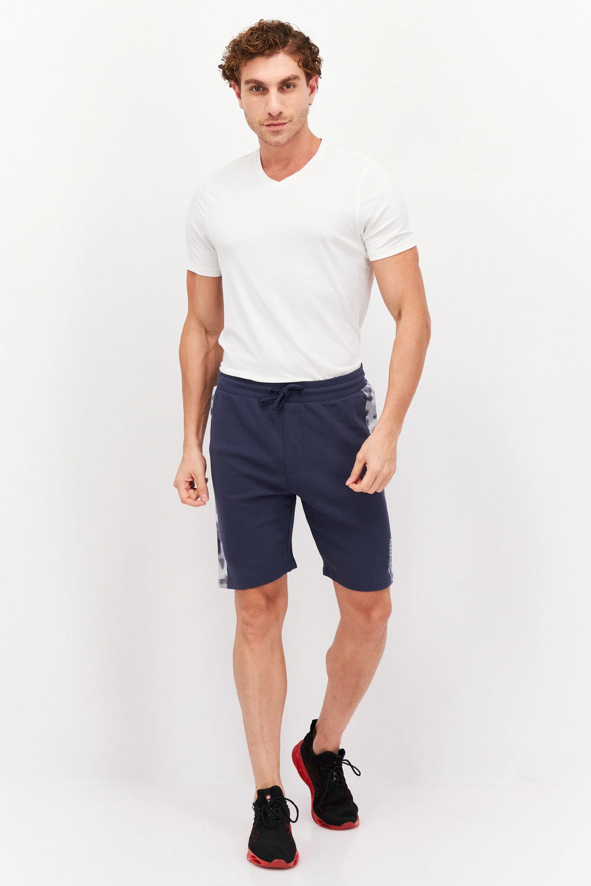 Men Drawstring Brand Logo Basic Short, Navy/White