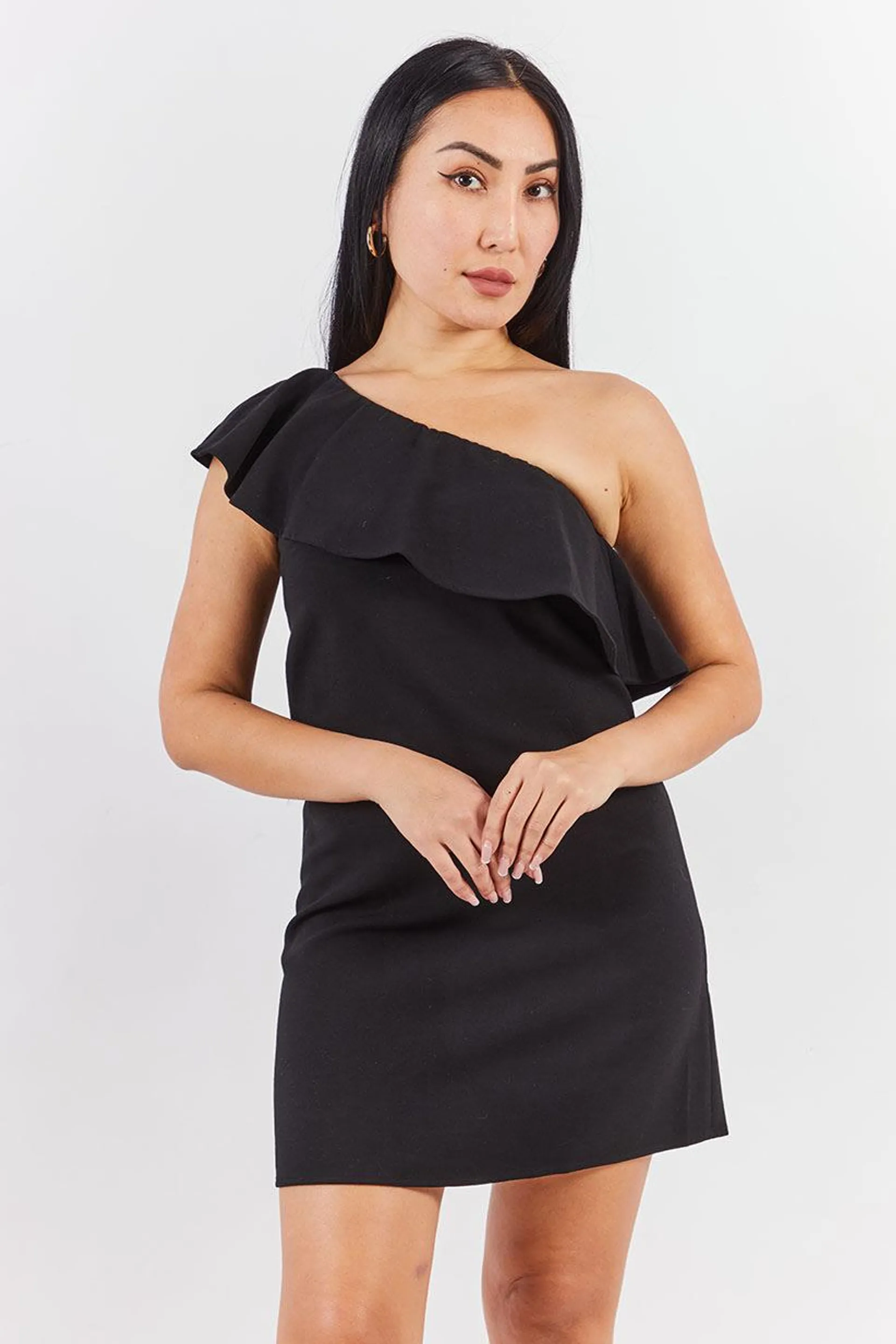 Women Solid Mini Dress, Black