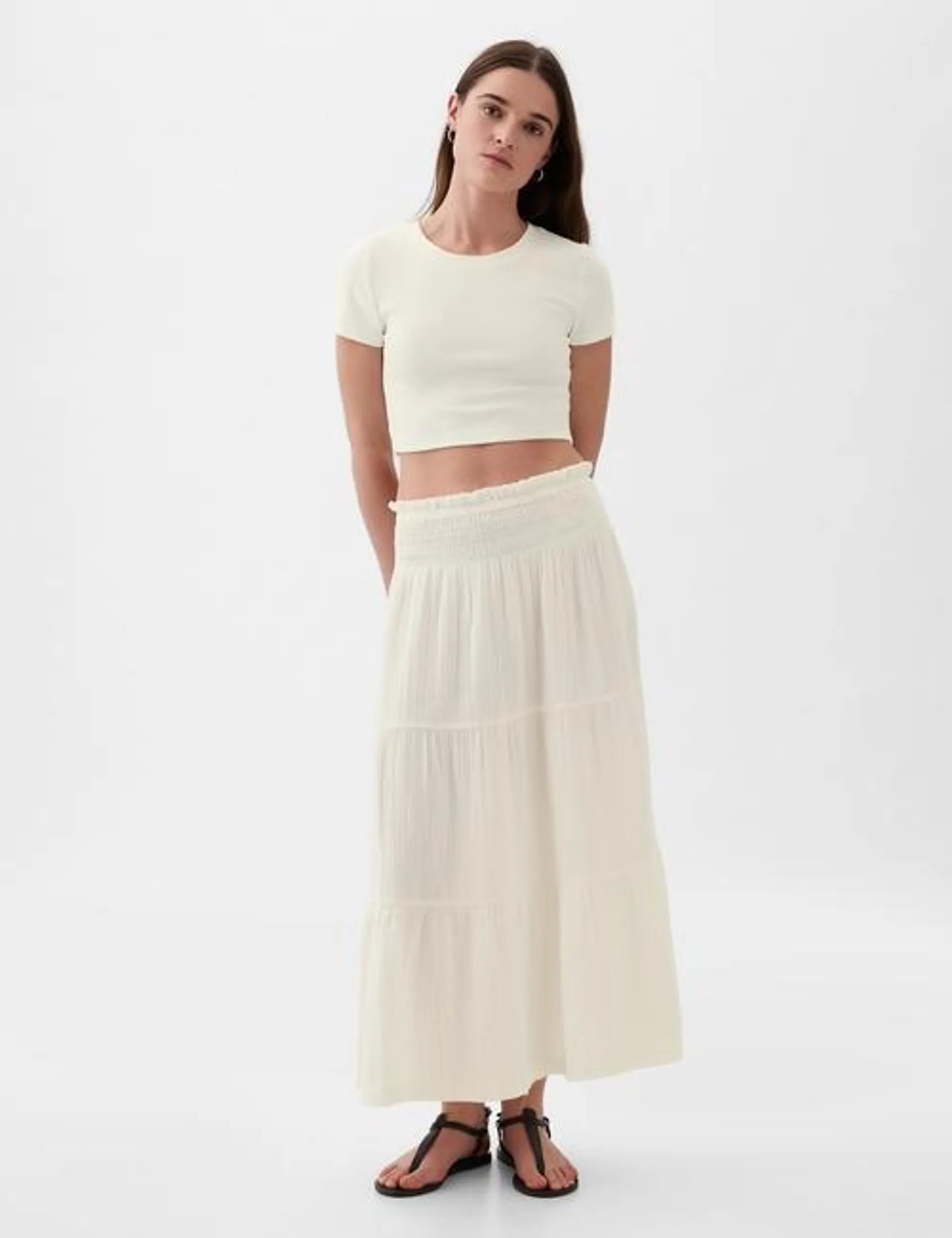 Crinkle Gauze Tiered Maxi Skirt