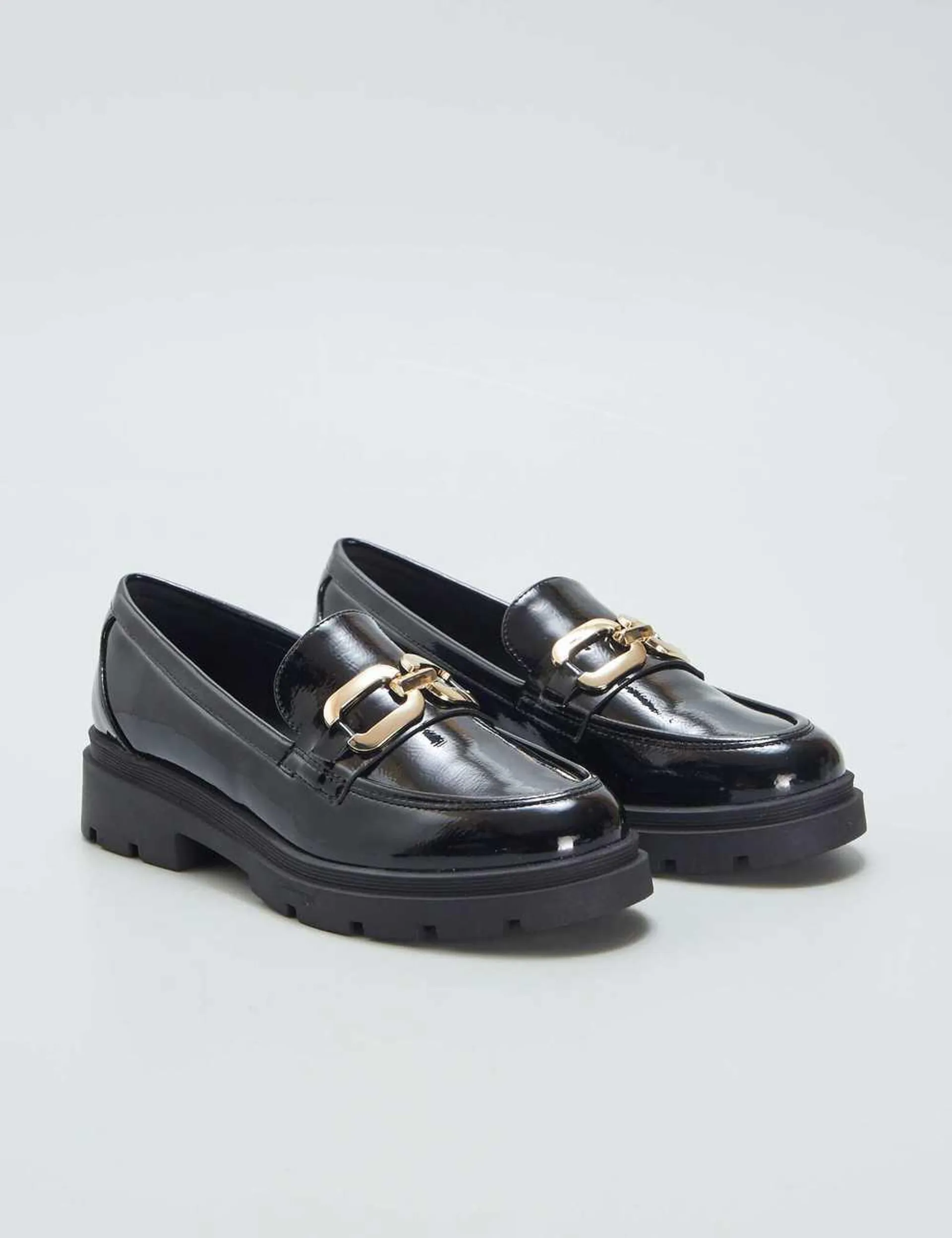 Patent loafers with gold-coloured buckle