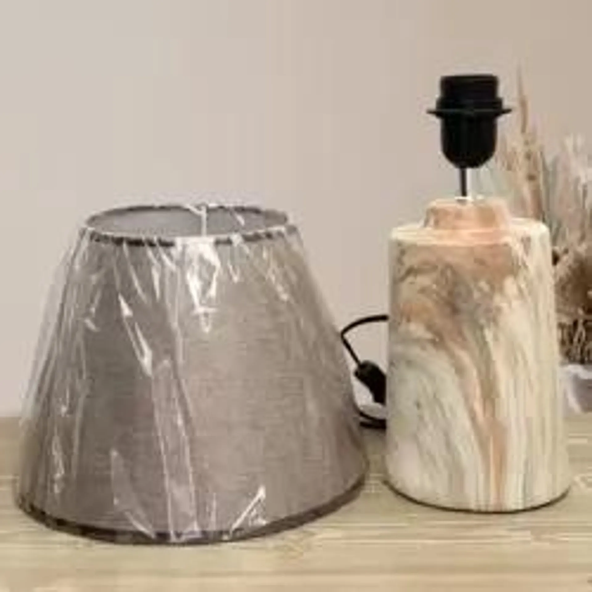 Simple Textured Romantic Warm Faux Marble Pattern Bedside LED Table Lamp- Brown
