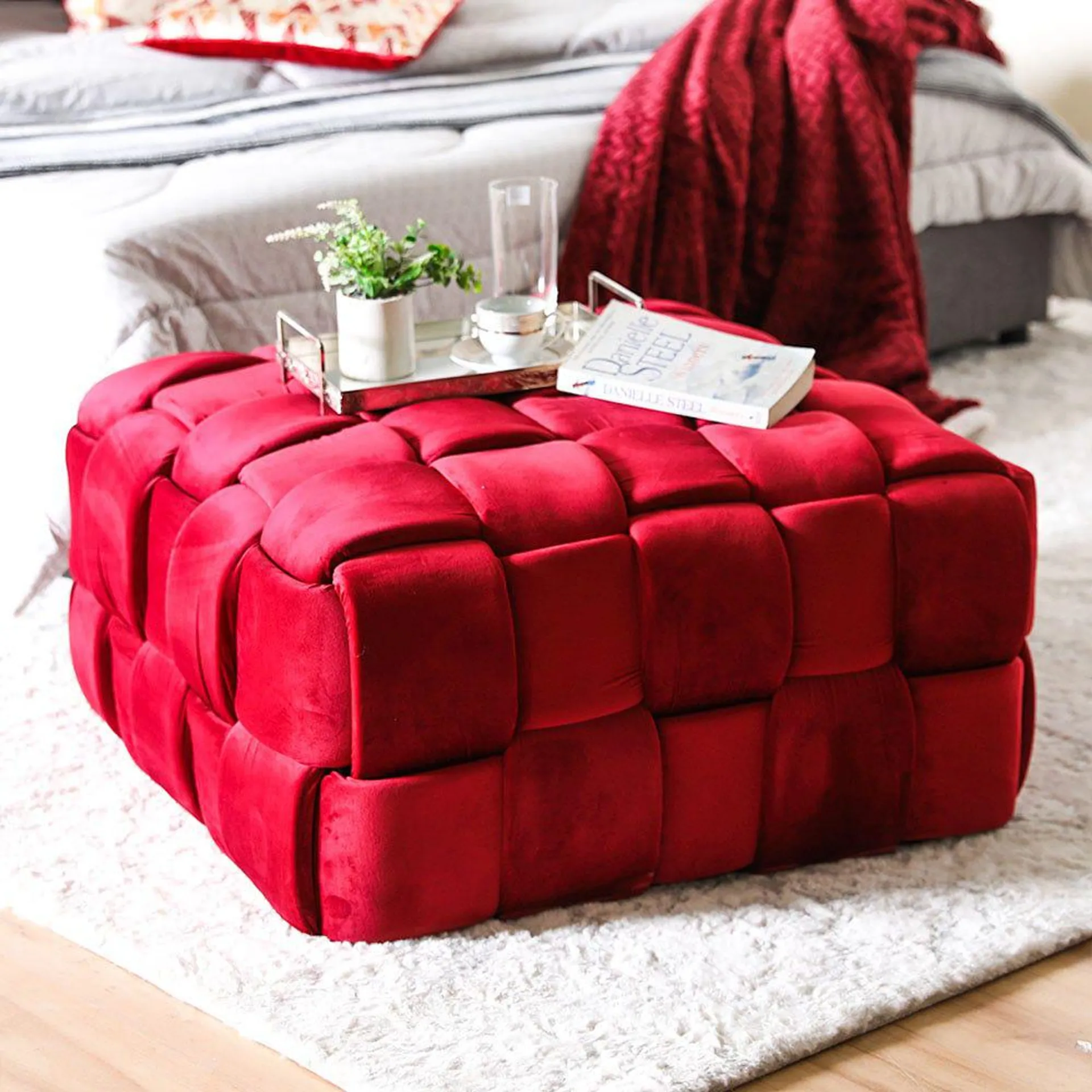 Cosmo Square Magic Cube Ottoman-Red