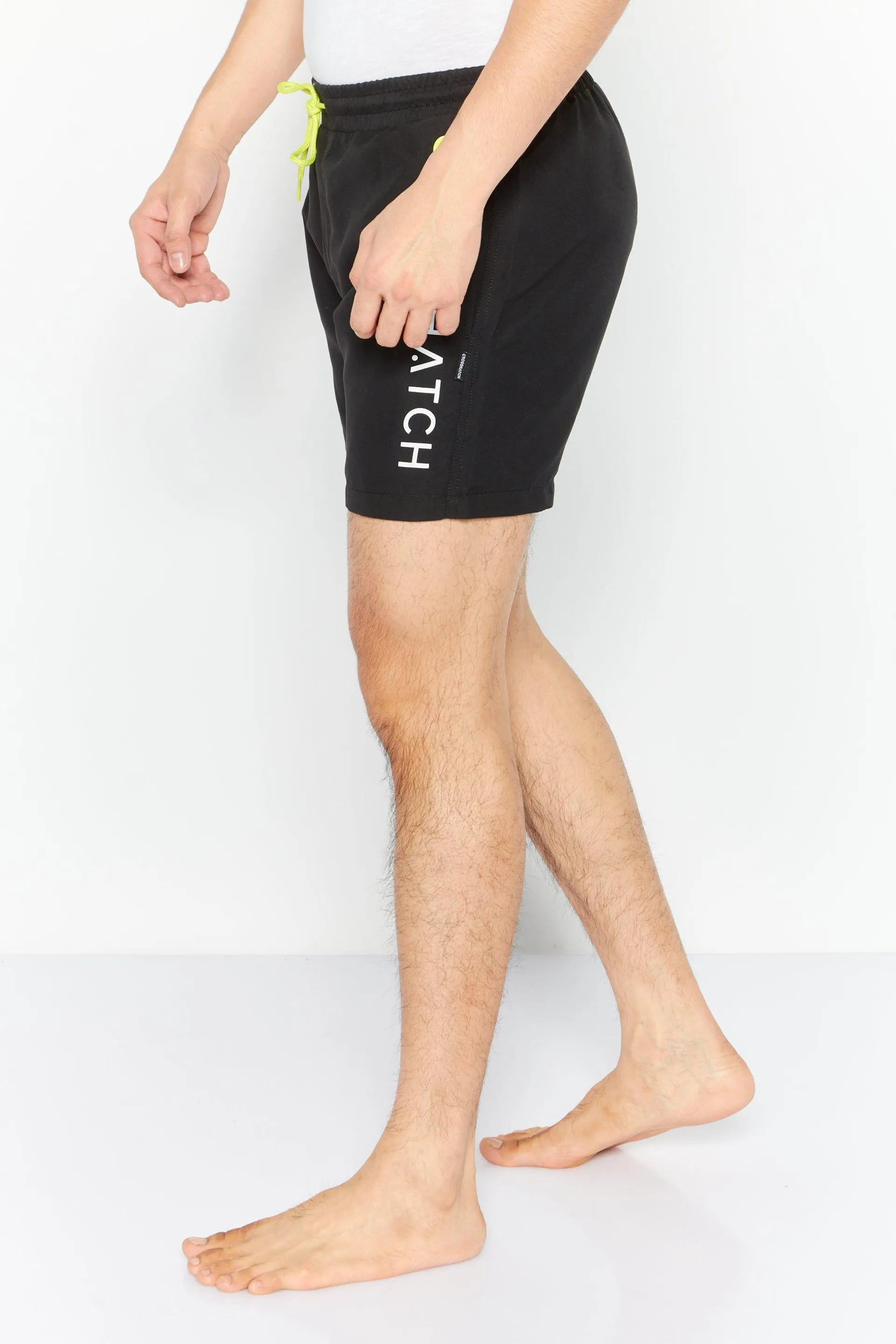 Men Brand Logo Board Shorts Swimwear, Black