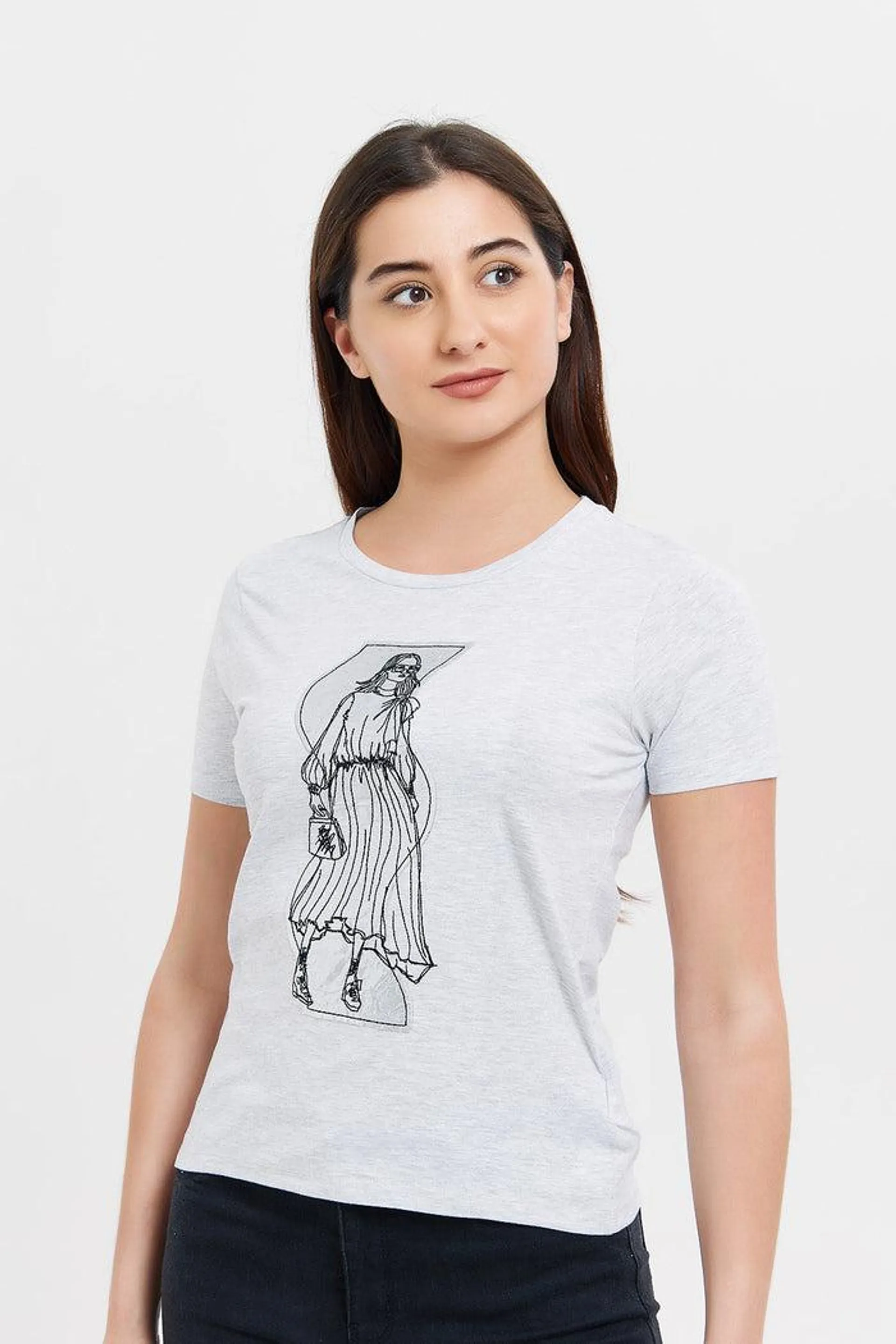 Women Ecru Lady Art Printed T-Shirt