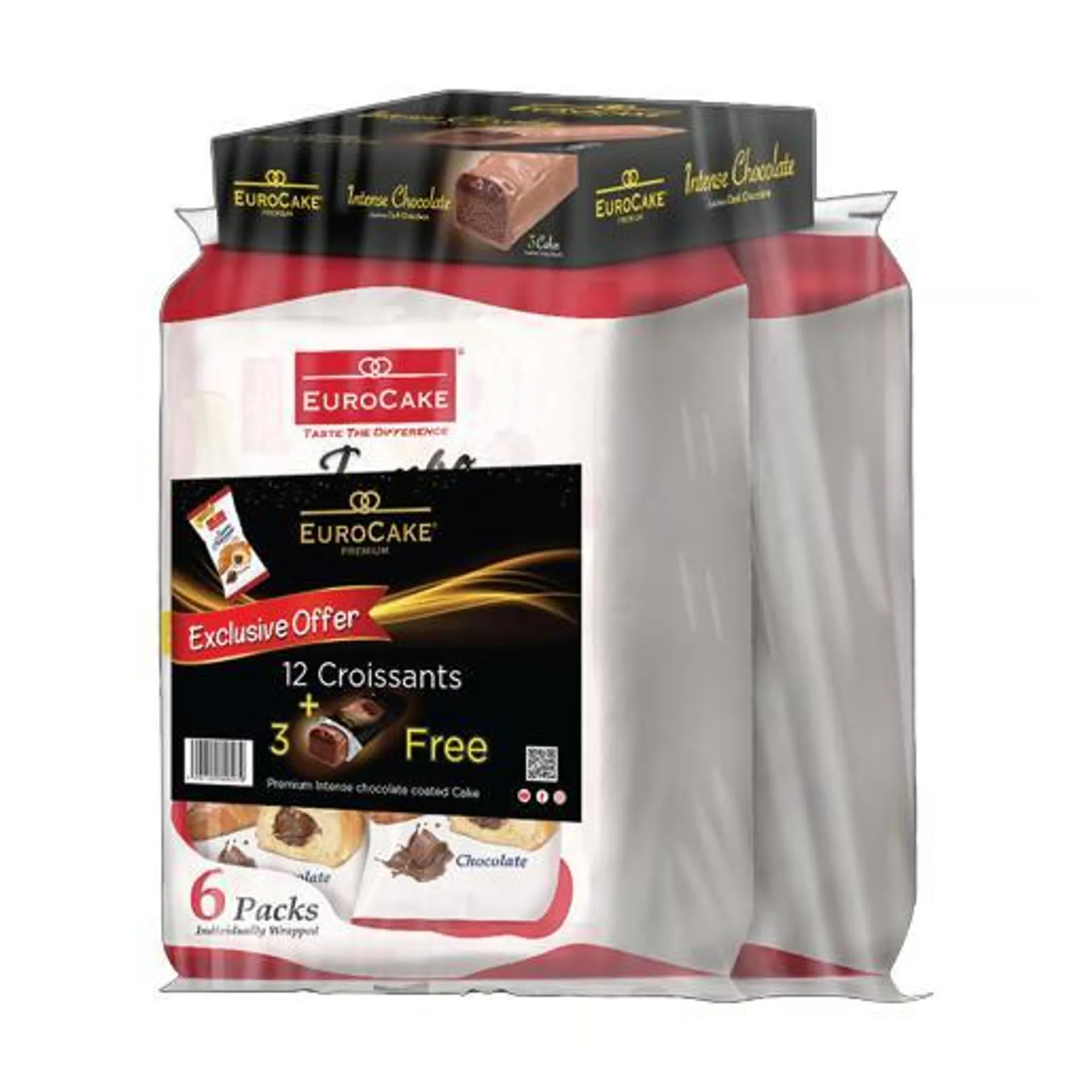 Eurocake Jumbo Croissant Chocolate 12pc x 55gm + 3pc Cake Free