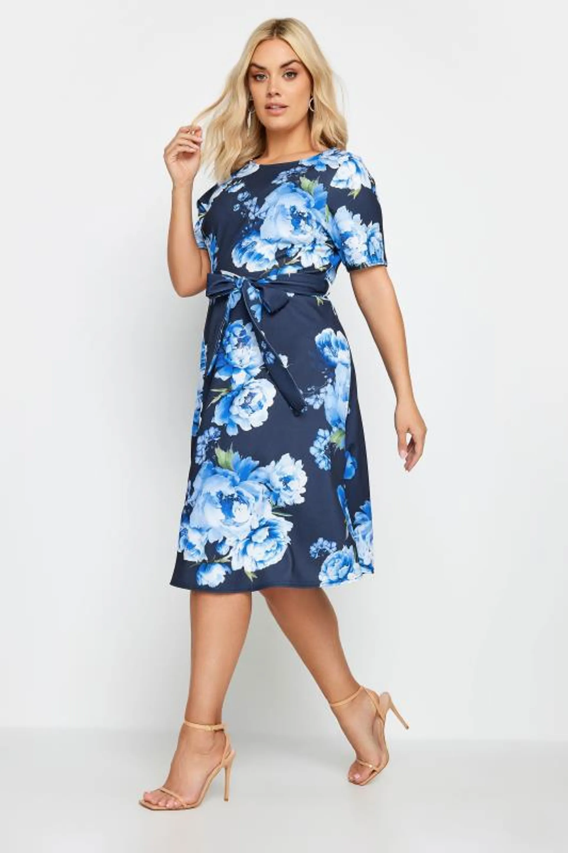 YOURS LONDON Curve Blue Scoop Neck Skater Dress