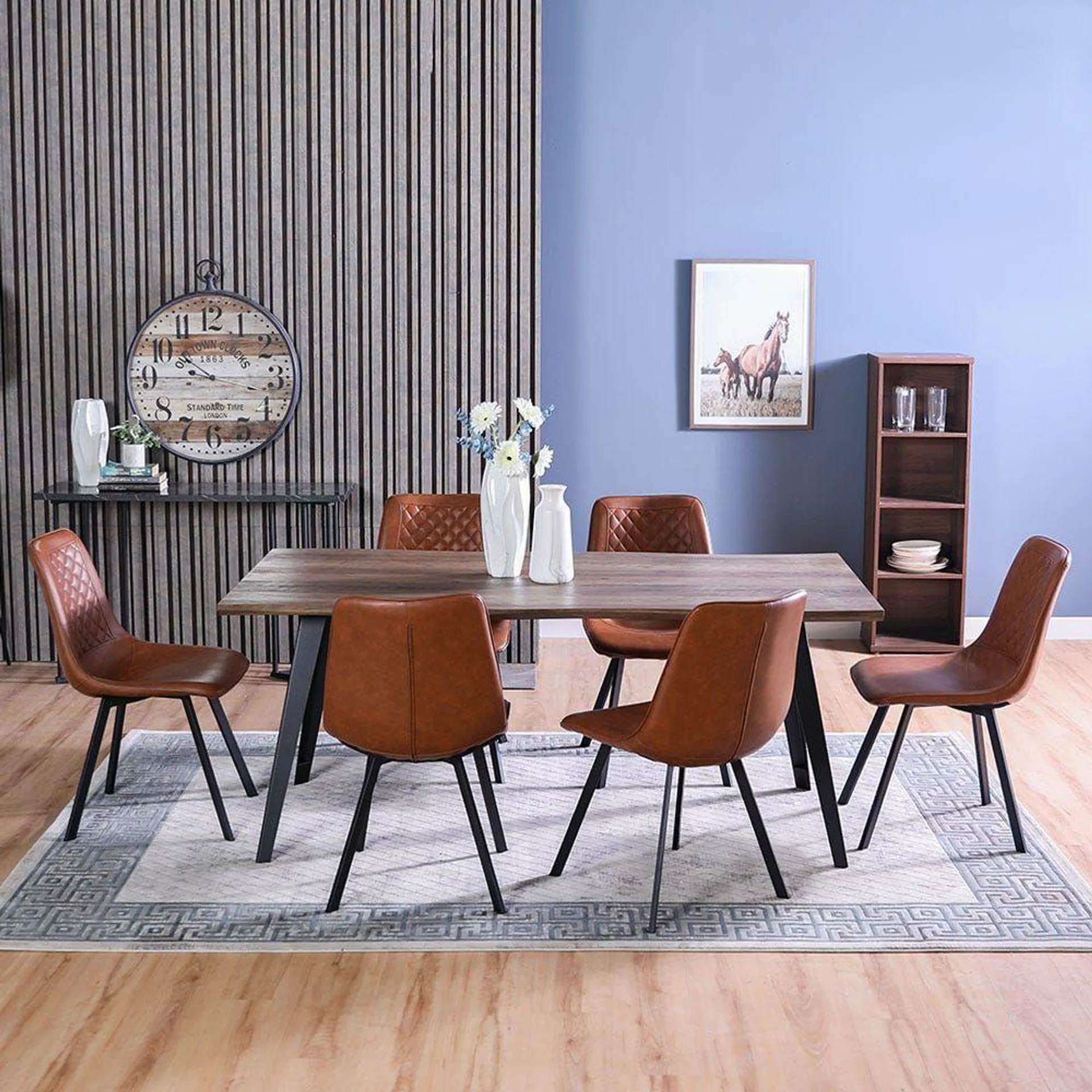 Gideon 1+6 Dining Set-Natural Oak / Brown