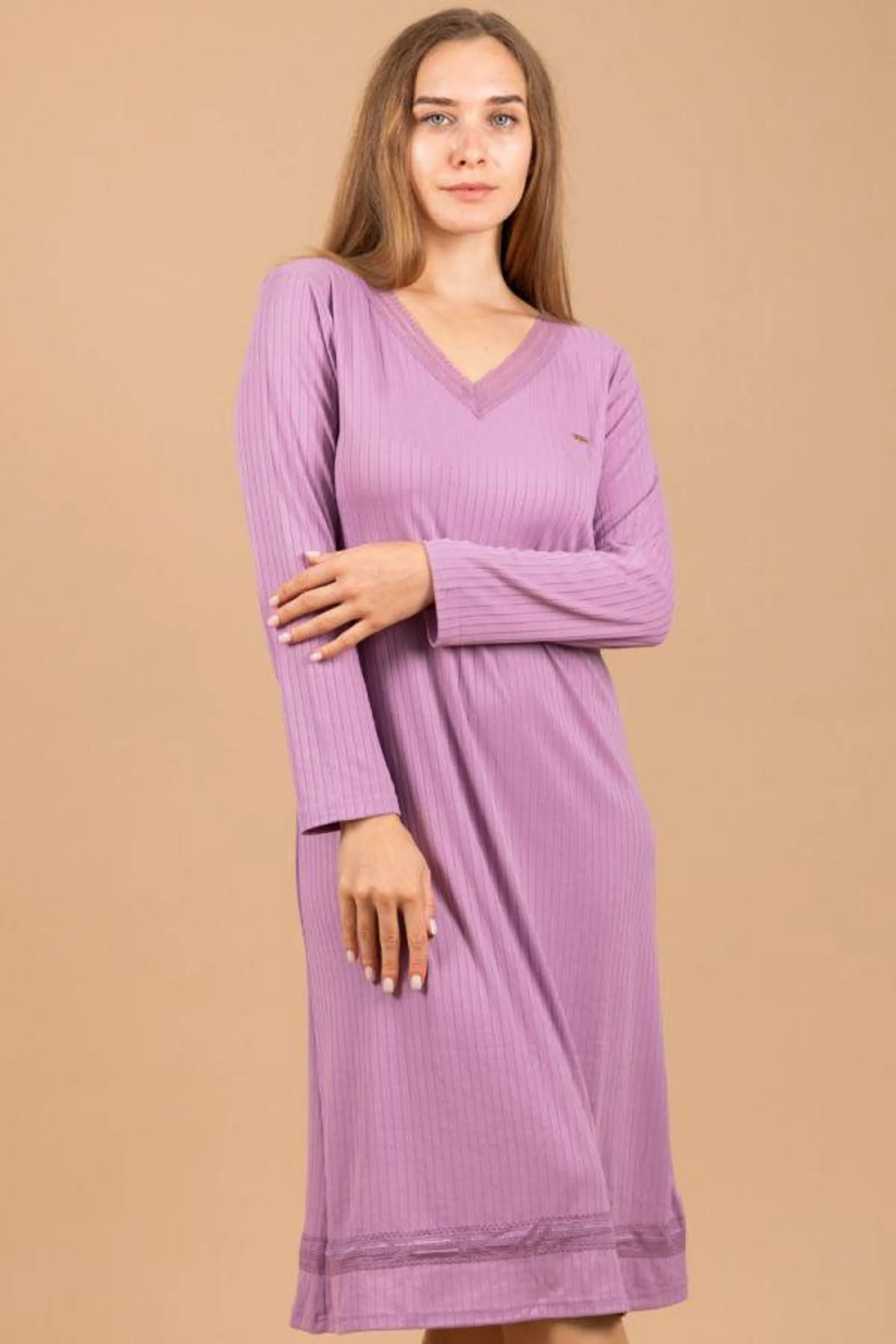 Ladies Lilac Rib Lace Nightdress