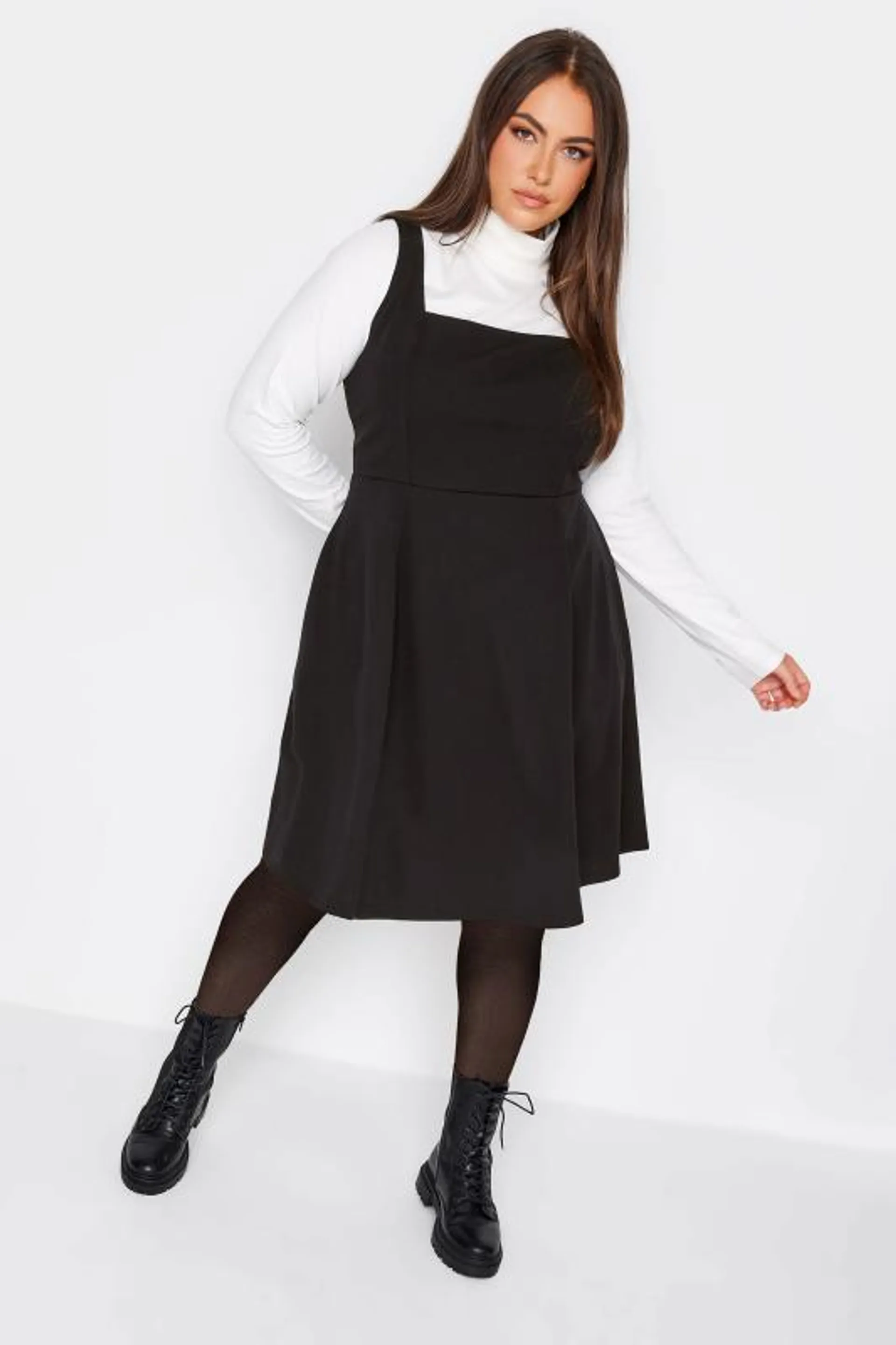 LIMITED COLLECTION Curve Black Square Neck Pinafore Dress