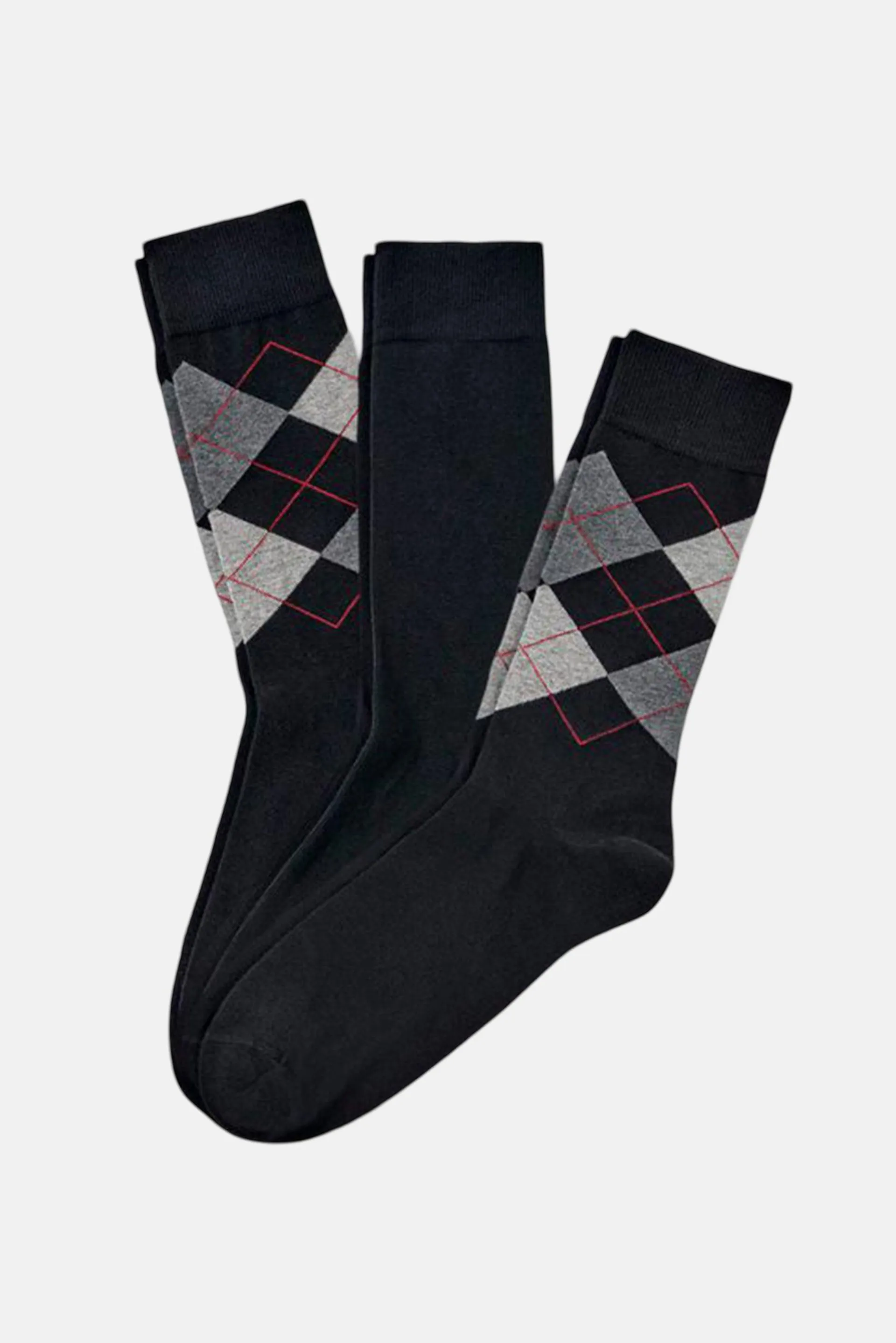 Men 3 Pair Aztec Print Socks, Black/Grey