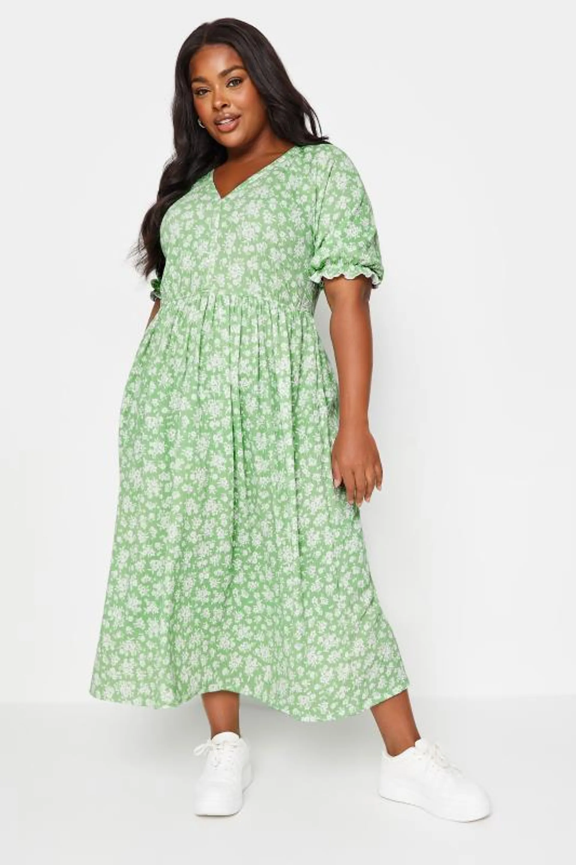 LIMITED COLLECTION Curve Green Vintage Floral Textured Midaxi Dress