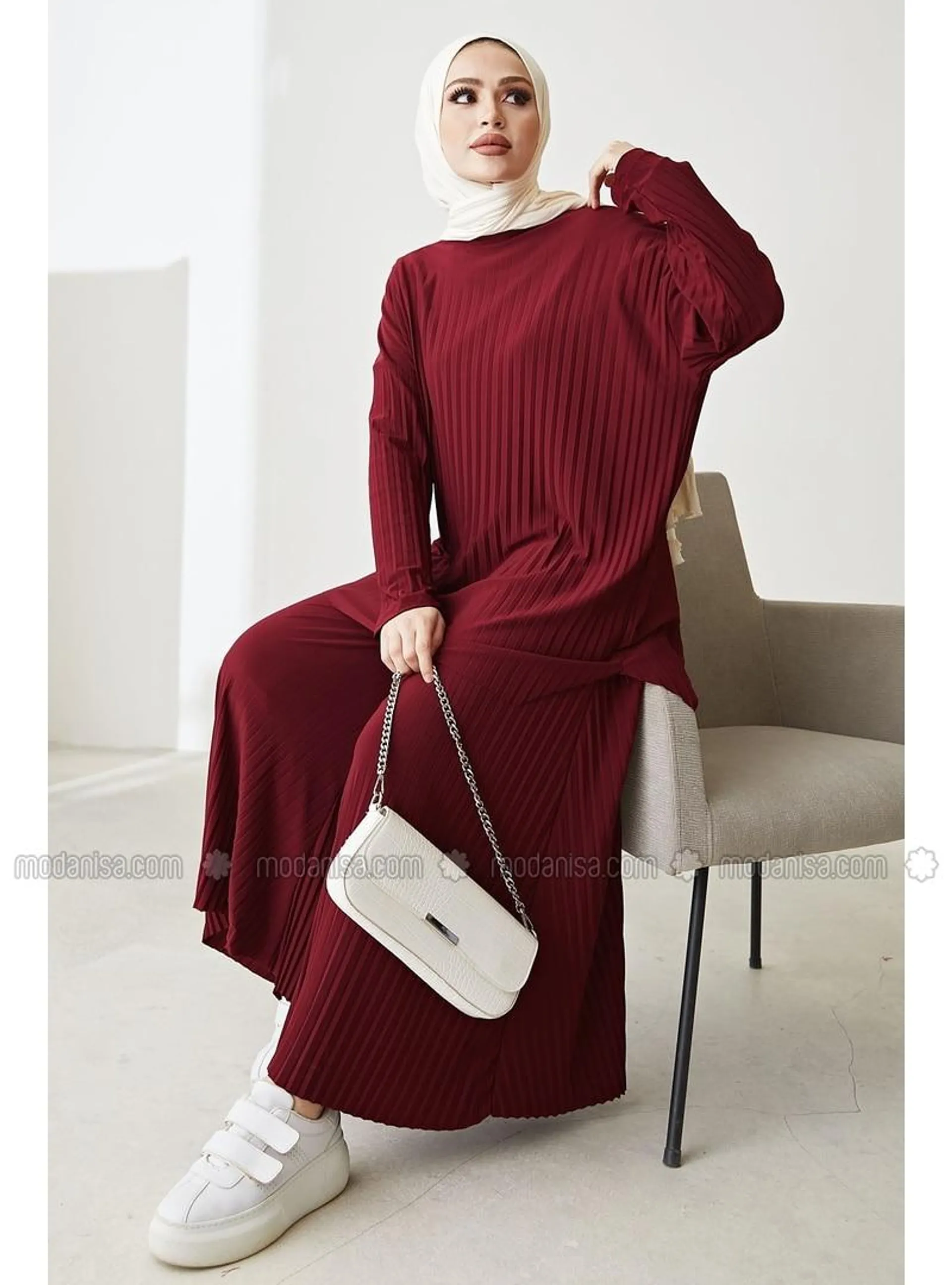 Mila Pleated Trousers Tunic Co-Ord Burgundy