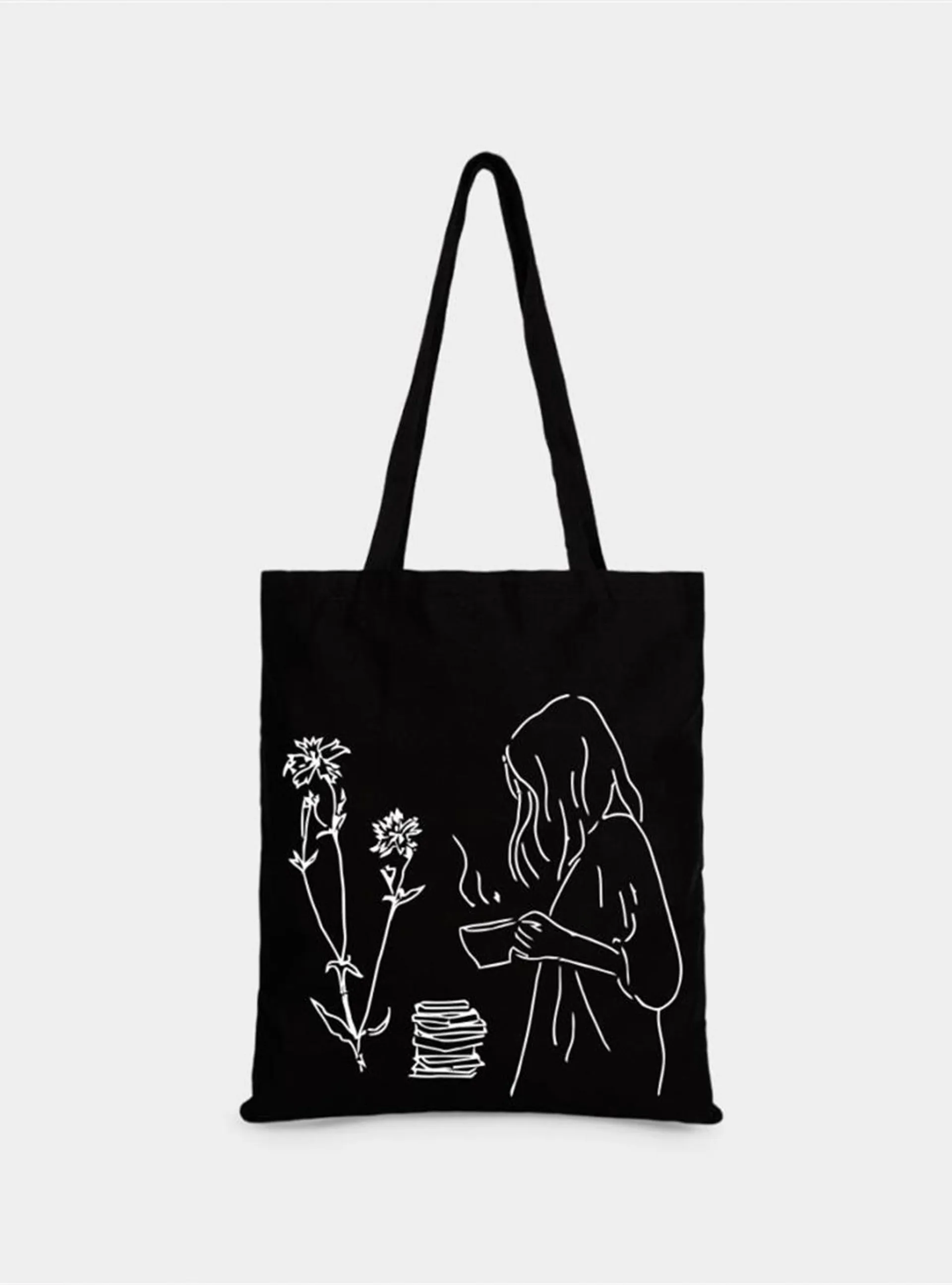 Flower Book Coffee Color Girl Ham Tote Bag Black