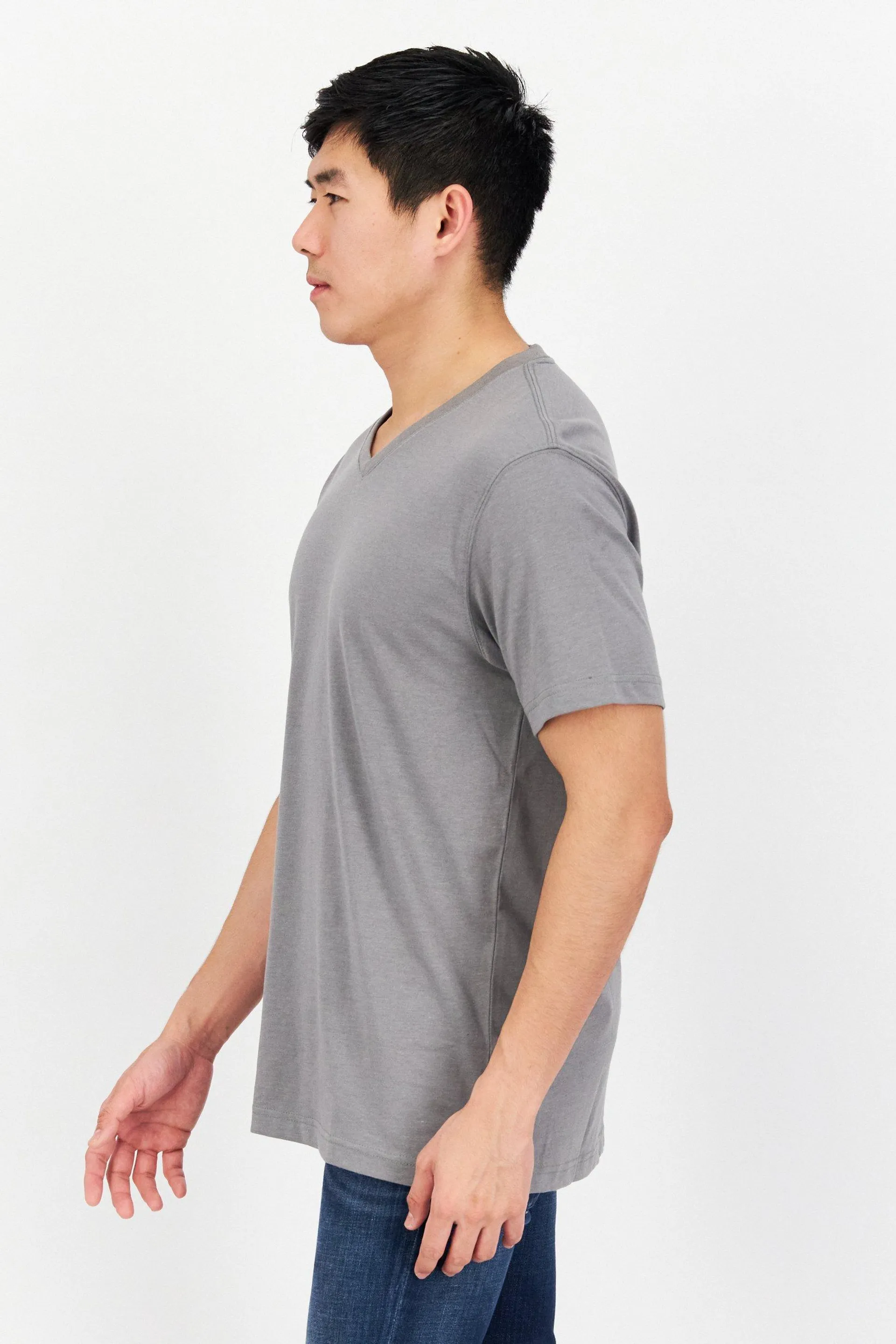 Men V-Neck Short Sleeve Plain T-Shirt, Grey