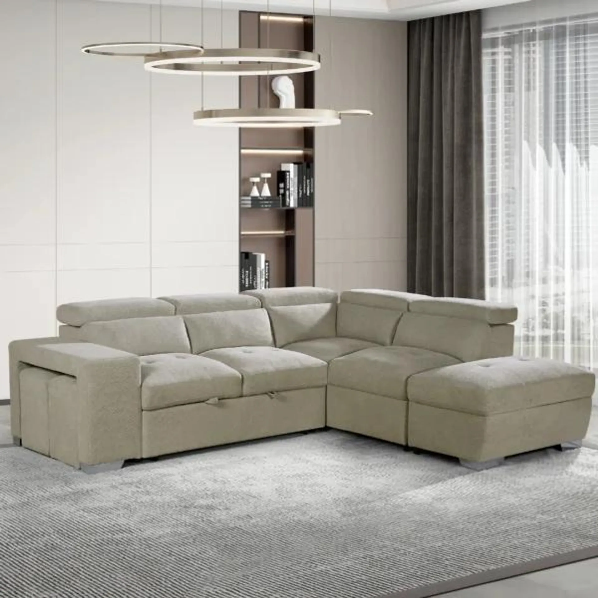 Palermo Left Corner Sofa Bed – Light Beige